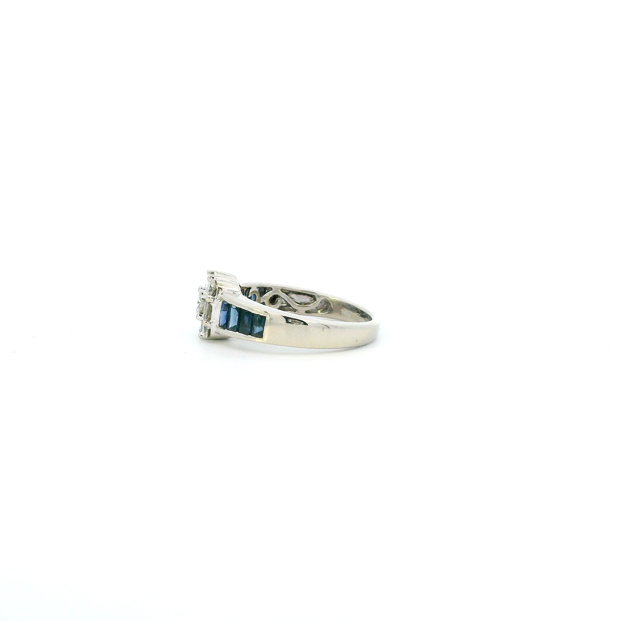 14K White Gold Diamond And Sapphire Womens Ring - 0.35ct