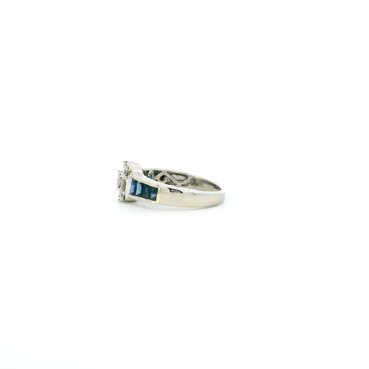 14K White Gold Diamond And Sapphire Womens Ring - 0.35ct