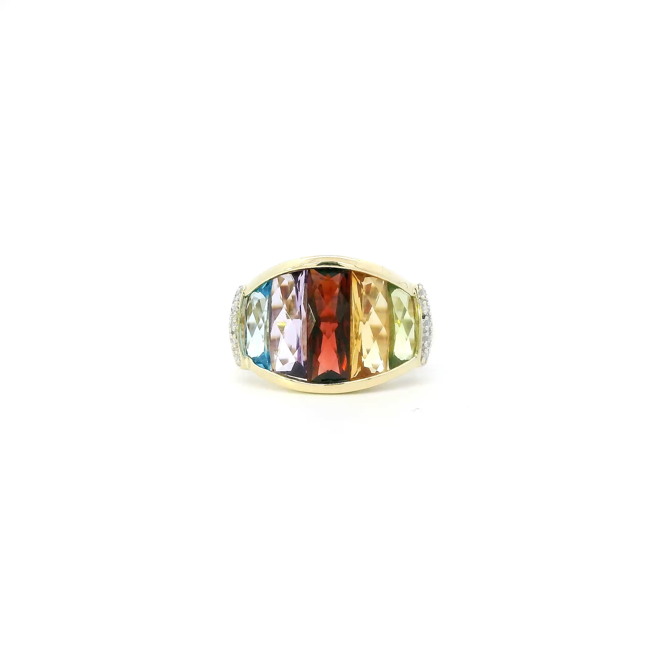 10K Yellow Gold Multi Color Gemstones Womens Ring