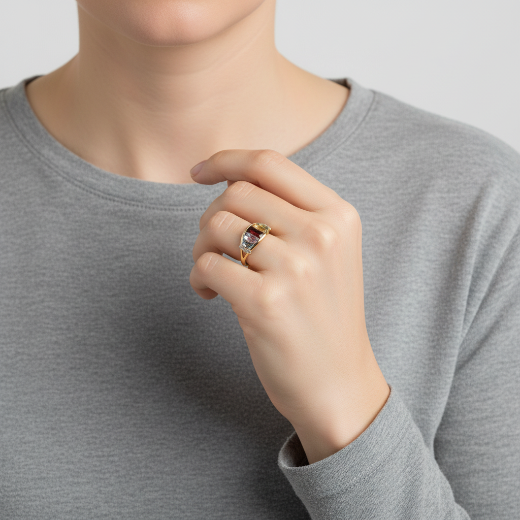 10K Yellow Gold Multi Color Gemstones Womens Ring