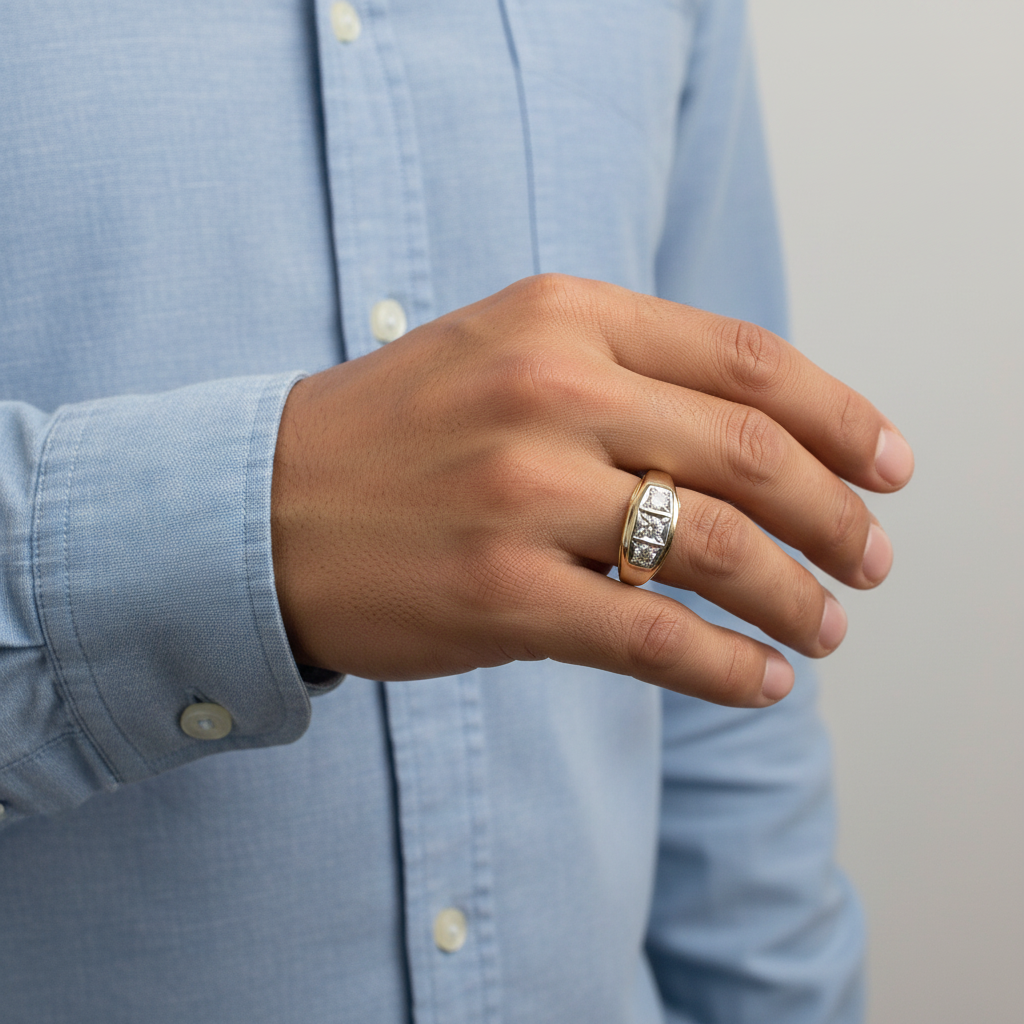 14K Yellow & White Gold Diamond Mens Ring - 0.50ct