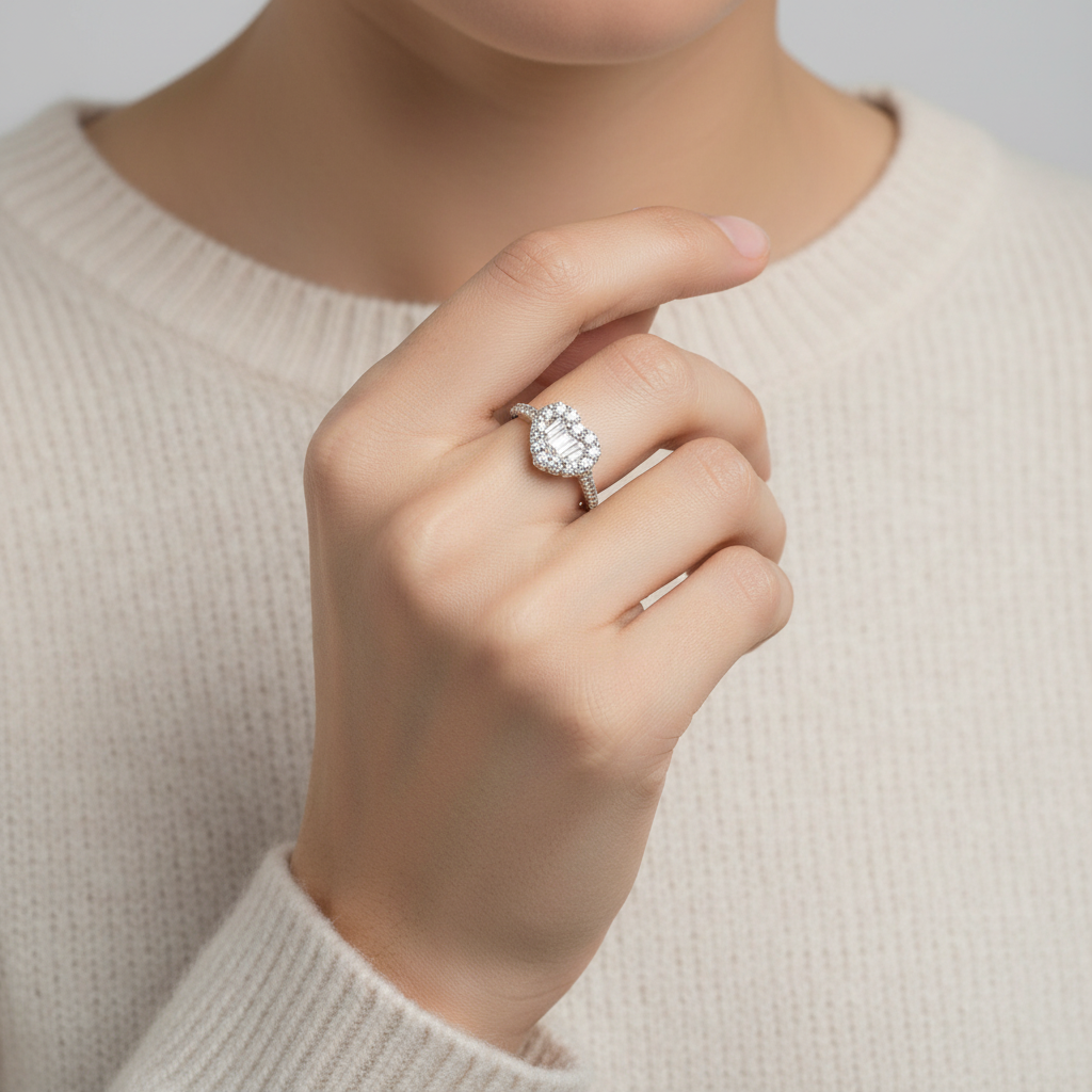18K White Gold Diamond Women Heart Ring - 0.62ct