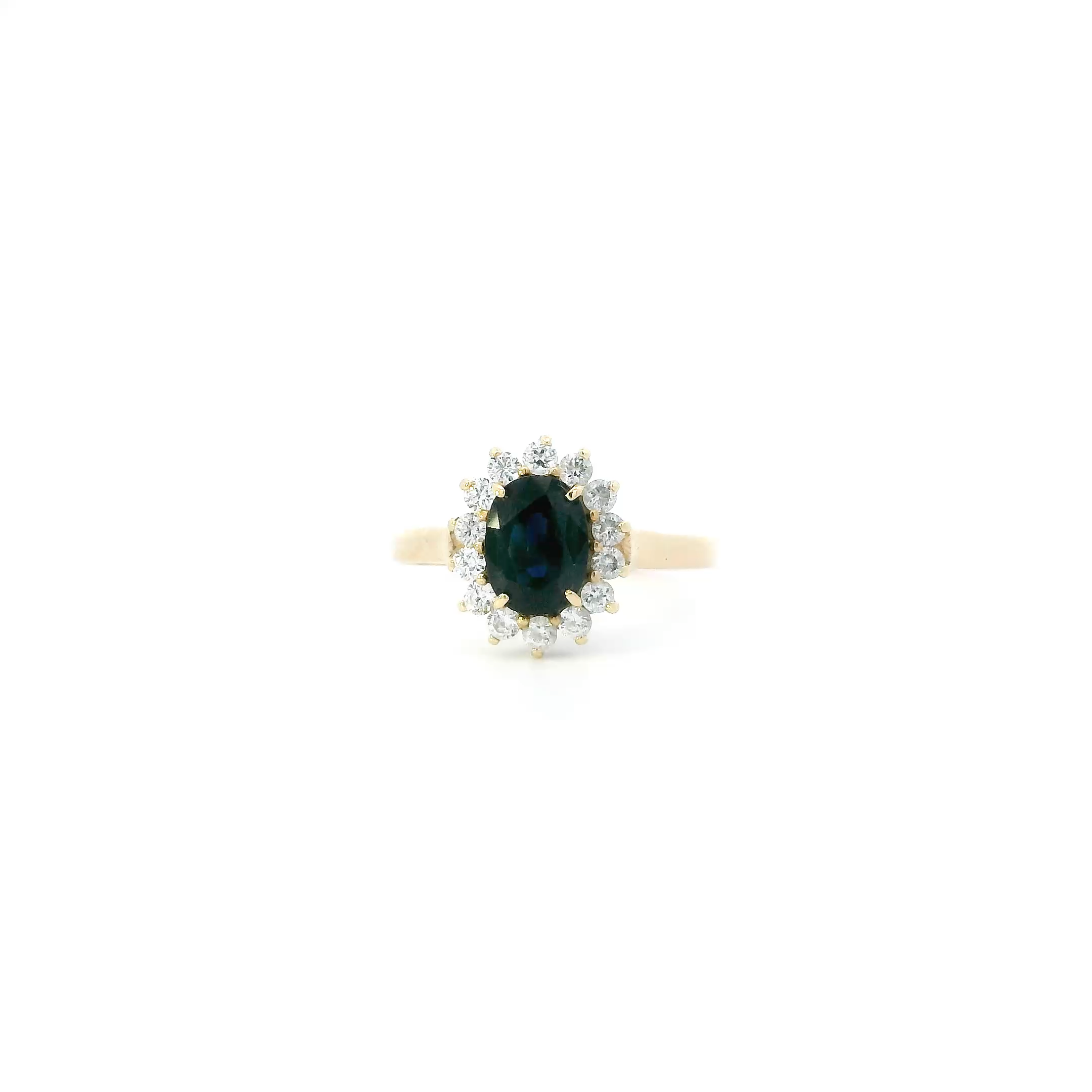 14K Yellow Gold Sapphire & Diamond Womens Ring - 0.42ct