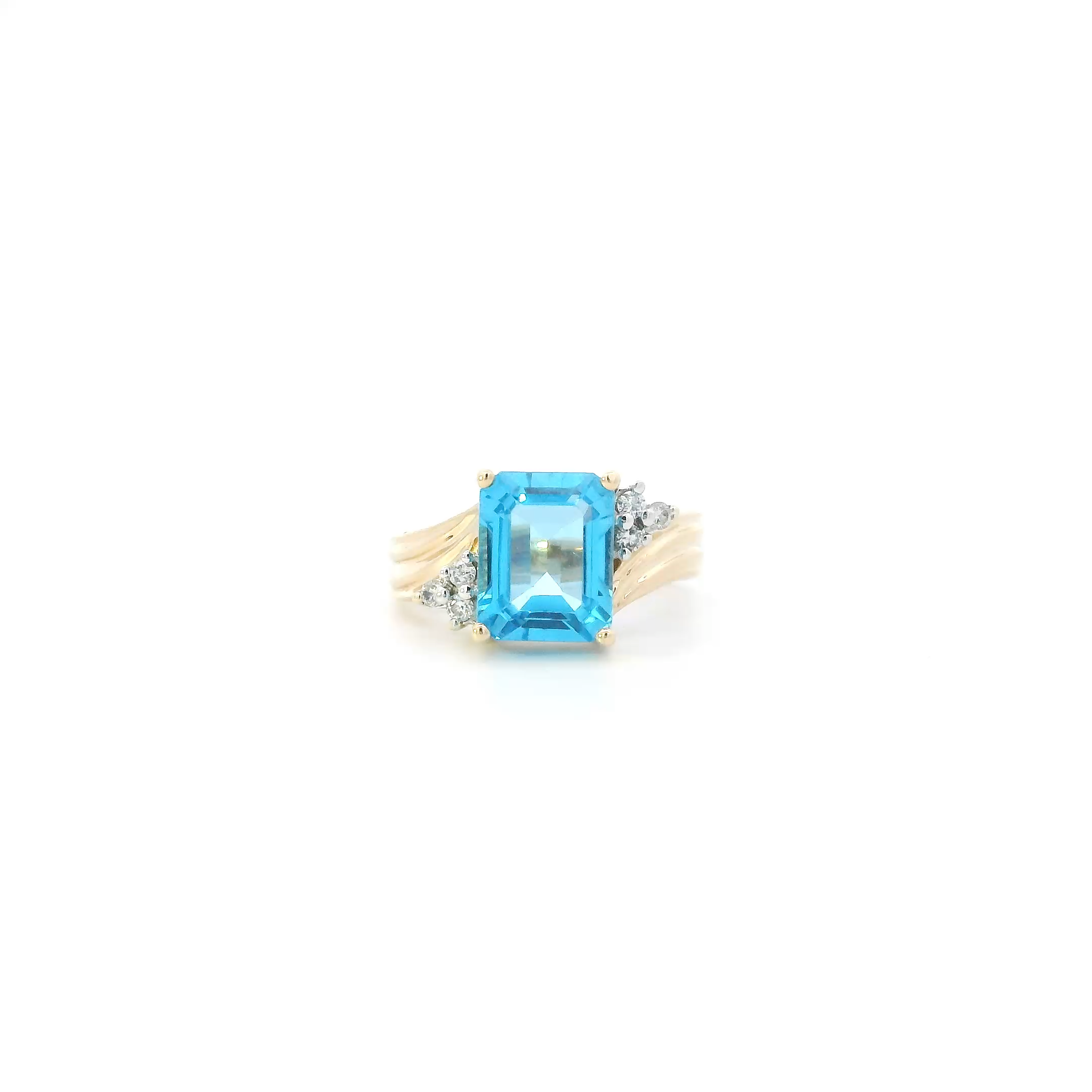 14K Yellow Gold Blue Topaz & Diamond Womens Ring - 0.09ct