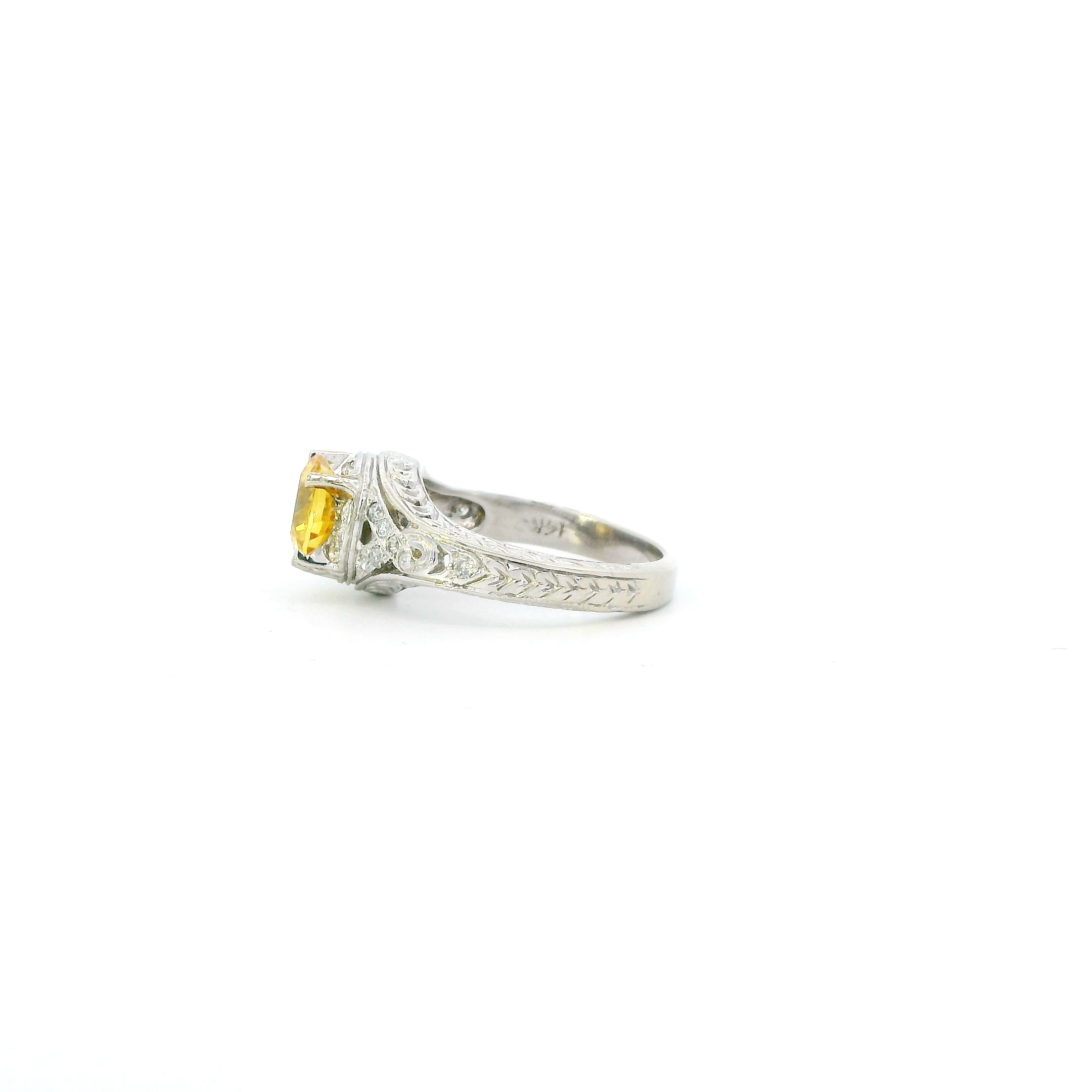 14K White Gold Yellow Cz & Diamond Womens Ring - 0.11ct