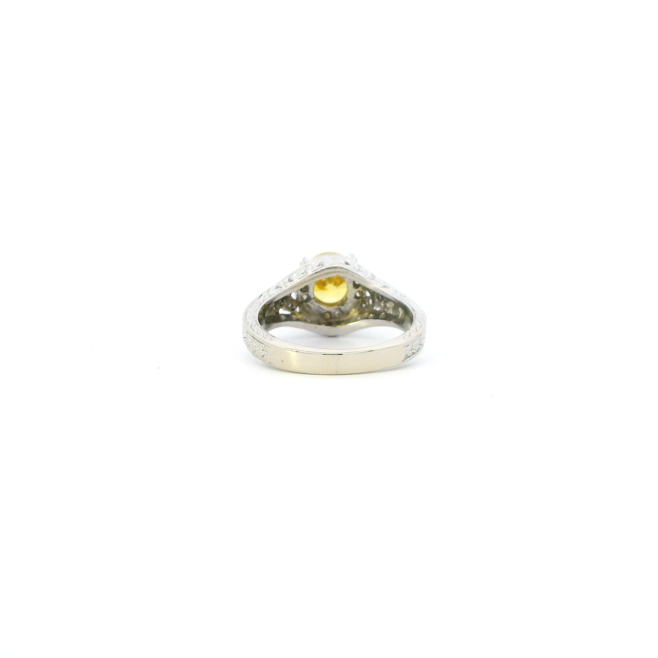 14K White Gold Yellow Cz & Diamond Womens Ring - 0.11ct