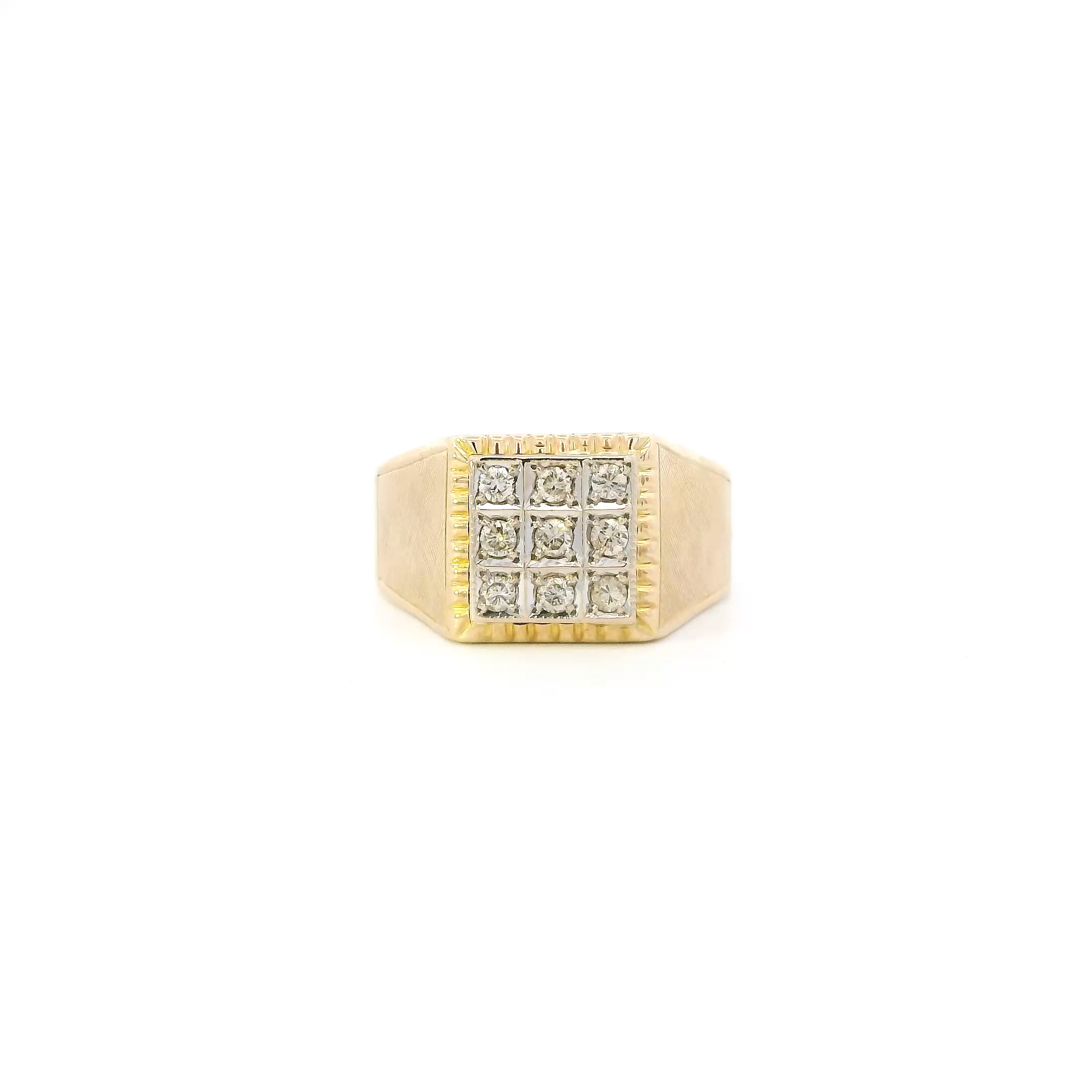14K Yellow Gold Diamond Square Mens Ring - 0.41ct