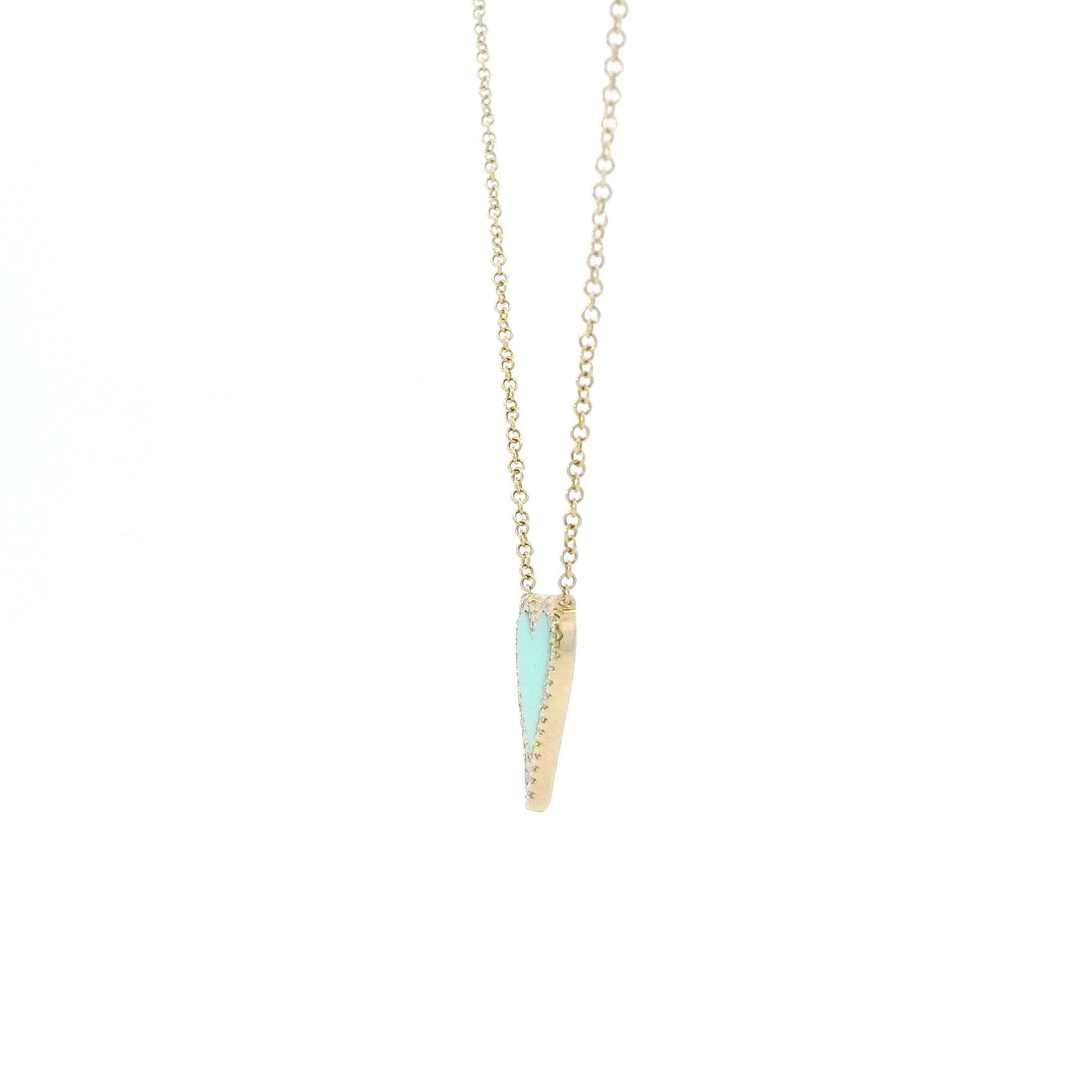 14K Yellow Gold Diamond Turquoise Heart Pendant & 14.75-18