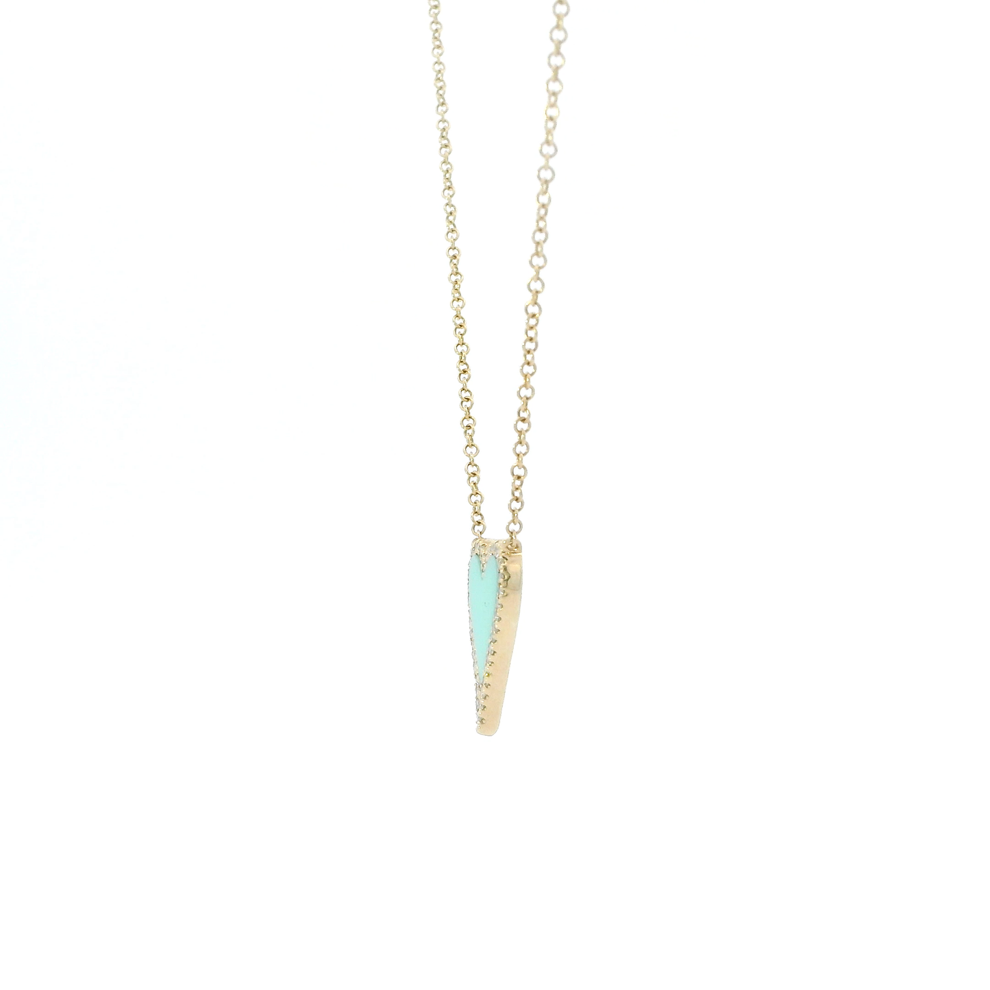 14K Yellow Gold Diamond Turquoise Heart Pendant & 14.75-18" Cable Chain