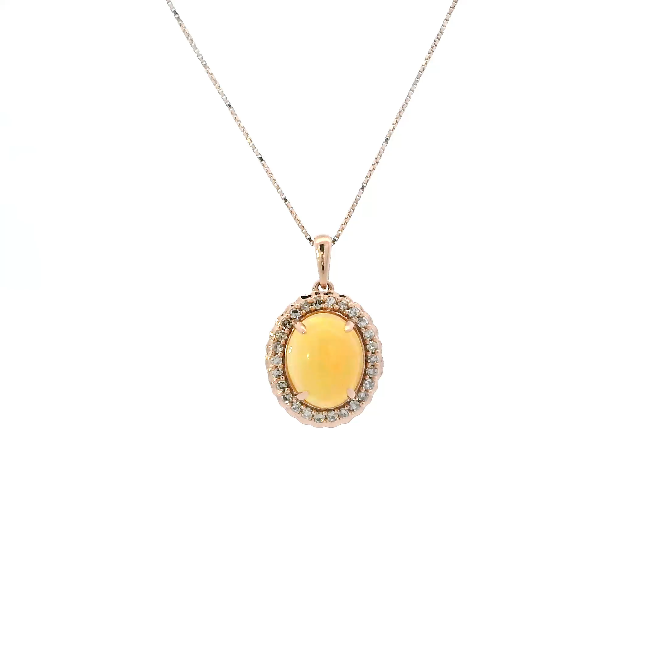 10K Rose Gold Fire Opal & Diamond Pendant & 18