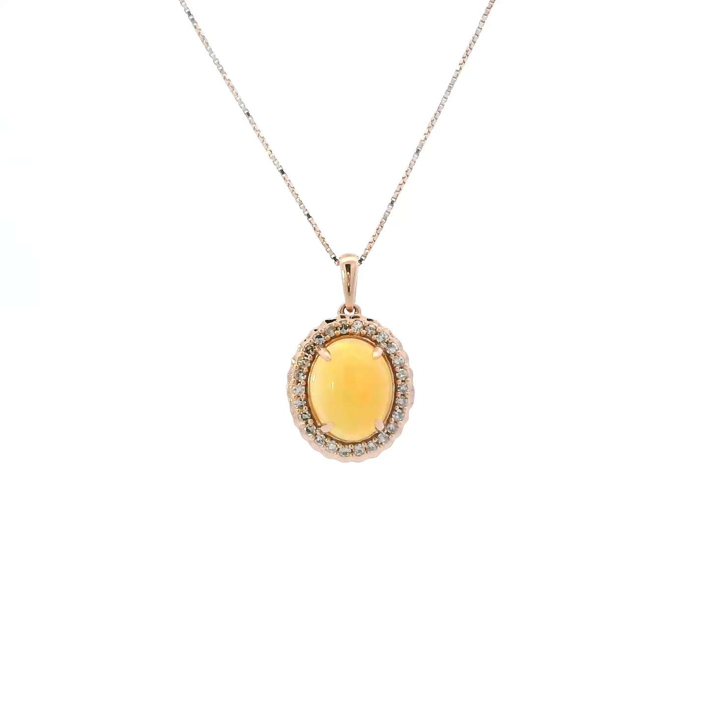 10K Rose Gold Fire Opal & Diamond Pendant & 18" Box Chain