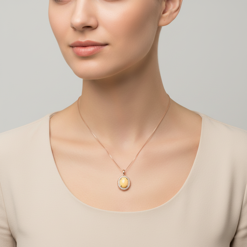 10K Rose Gold Fire Opal & Diamond Pendant & 18" Box Chain