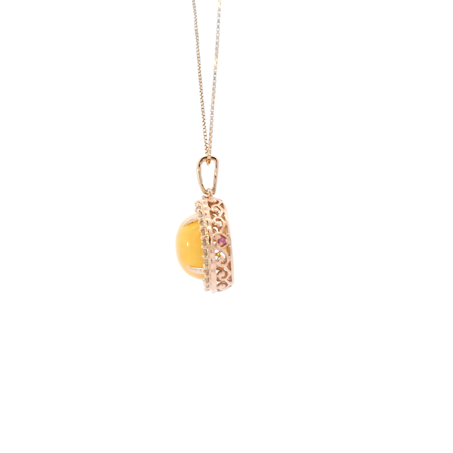 10K Rose Gold Fire Opal & Diamond Pendant & 18" Box Chain