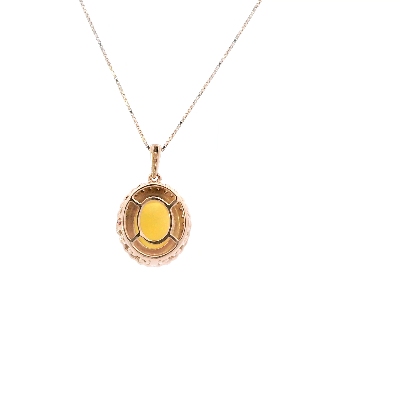 10K Rose Gold Fire Opal & Diamond Pendant & 18" Box Chain