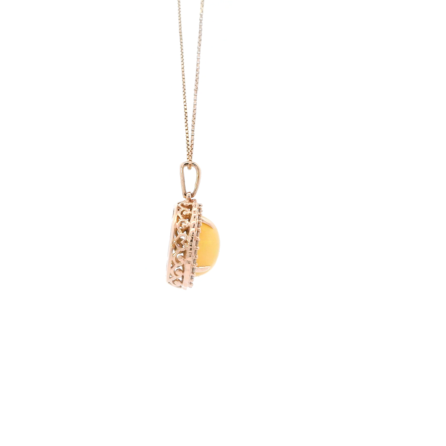 10K Rose Gold Fire Opal & Diamond Pendant & 18" Box Chain