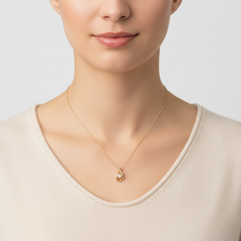 Angara 14K Yellow Gold Solitaire Diamond Drop Pendant & 18" Cable Chain - 0.20ct