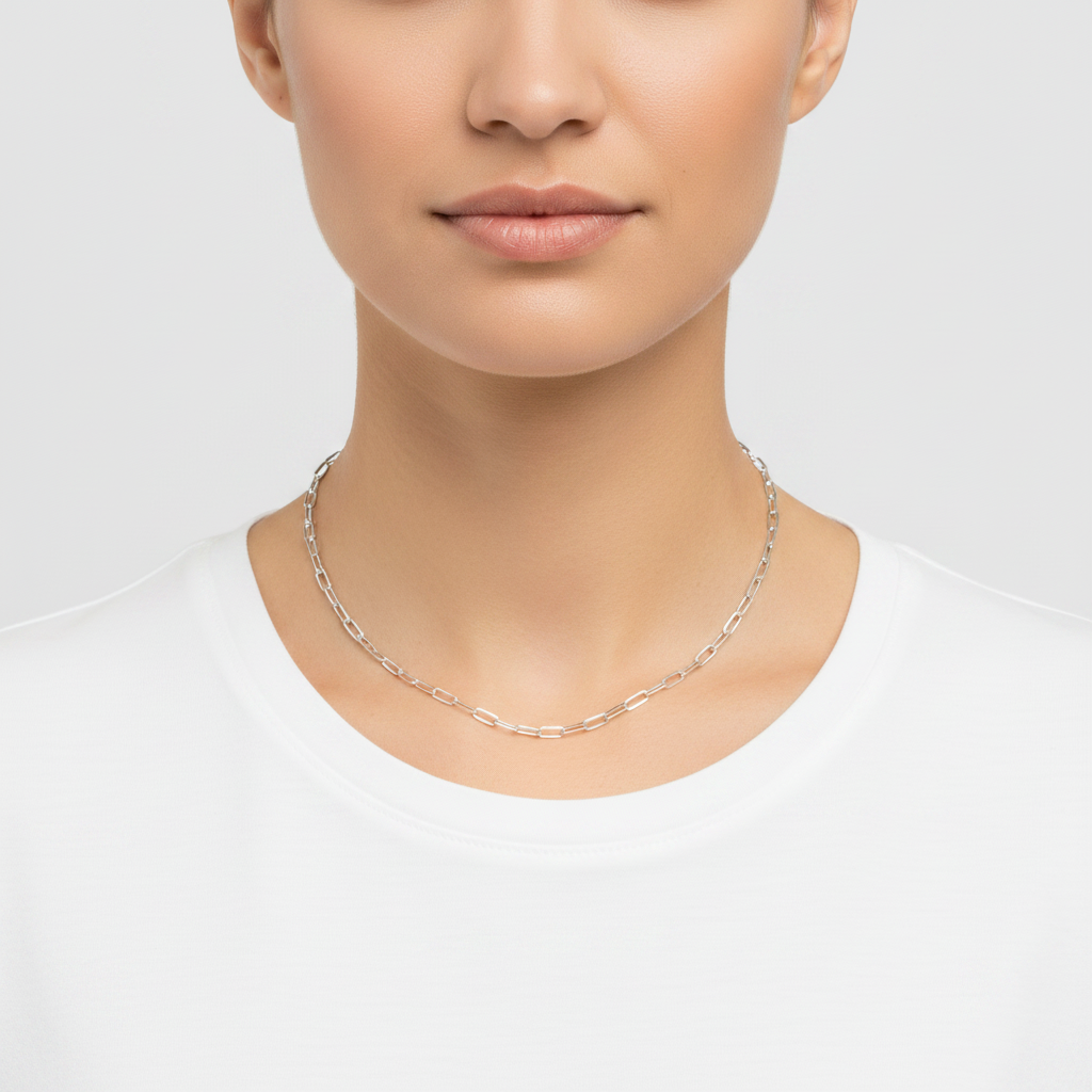 14K White Gold 20" Paperclip Chain