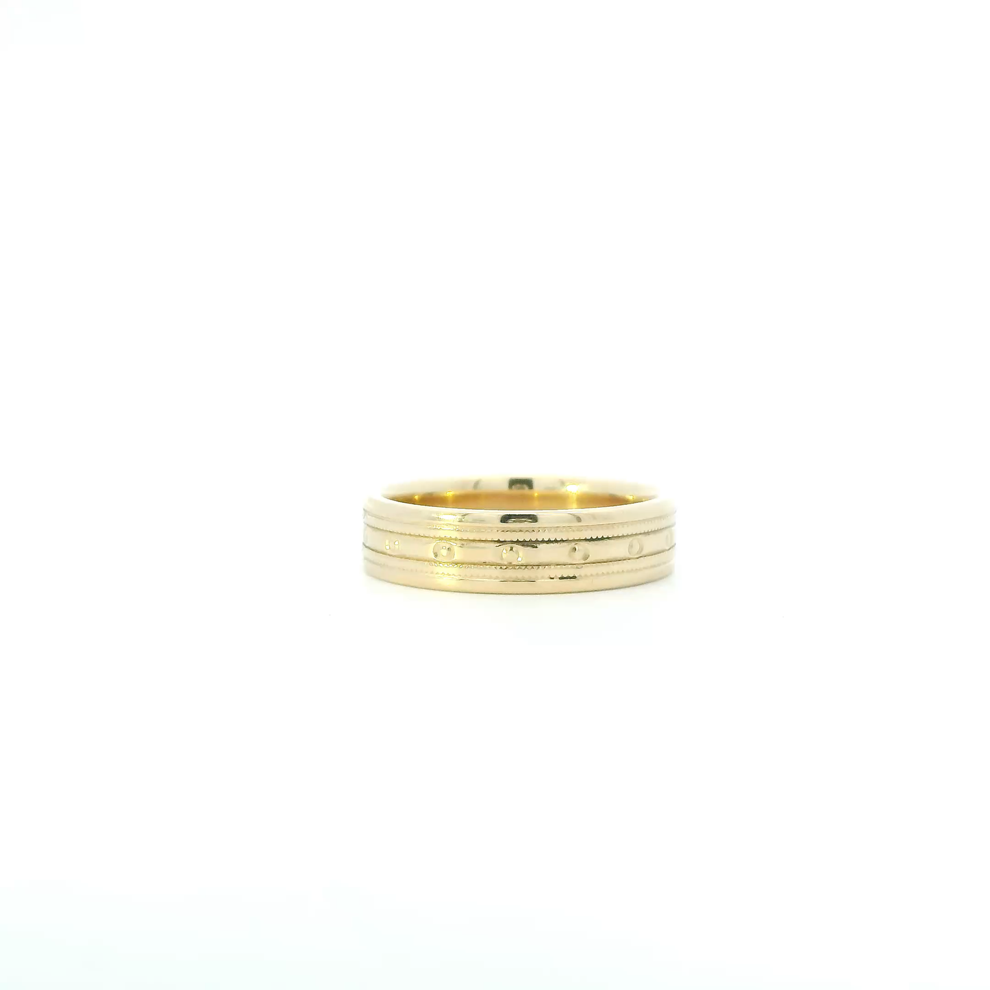 14K Yellow Gold Beaded Milgrain Design Mens Band