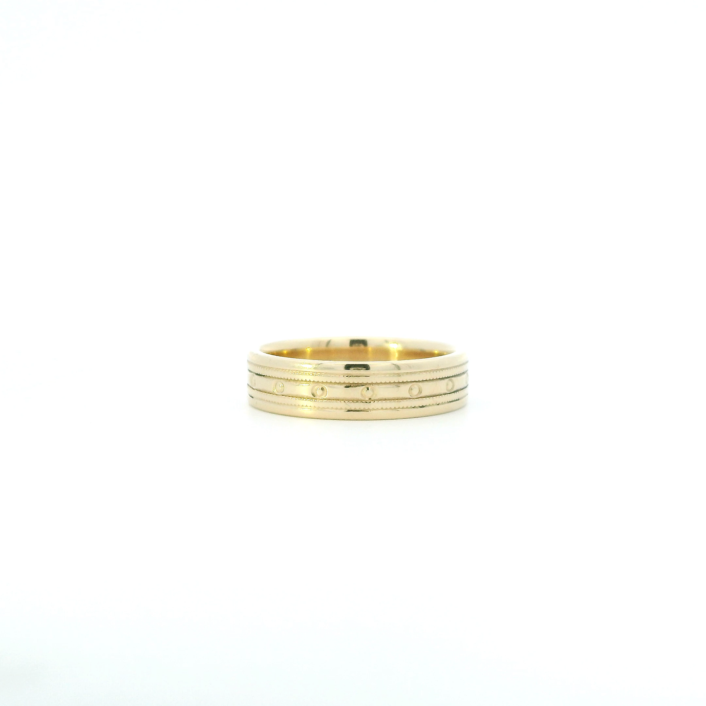 14K Yellow Gold Beaded Milgrain Design Mens Band