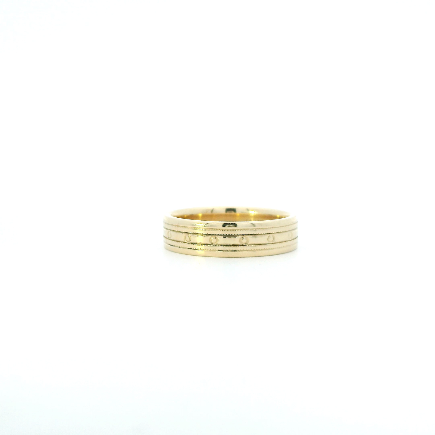 14K Yellow Gold Beaded Milgrain Design Mens Band
