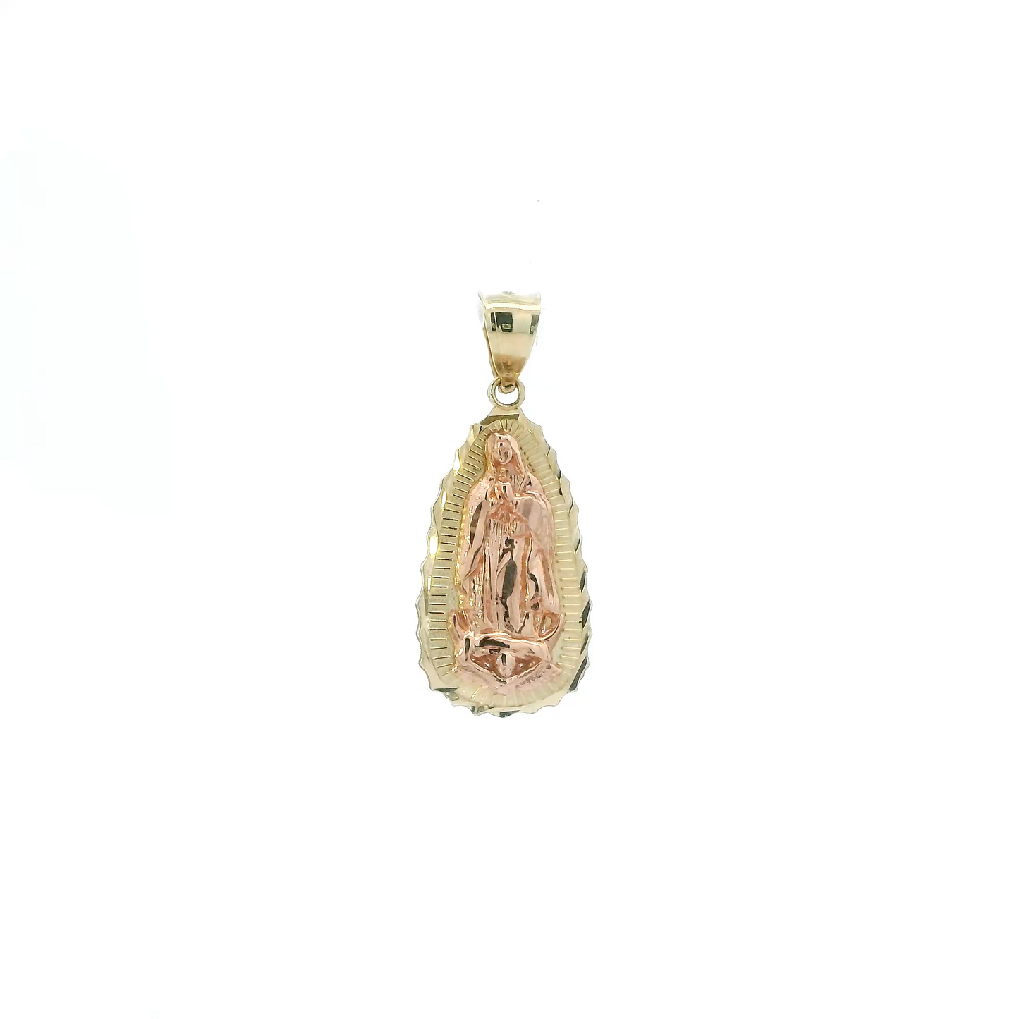 10K Yellow & Rose Gold Diamond Cut Virgin Mary Pendant