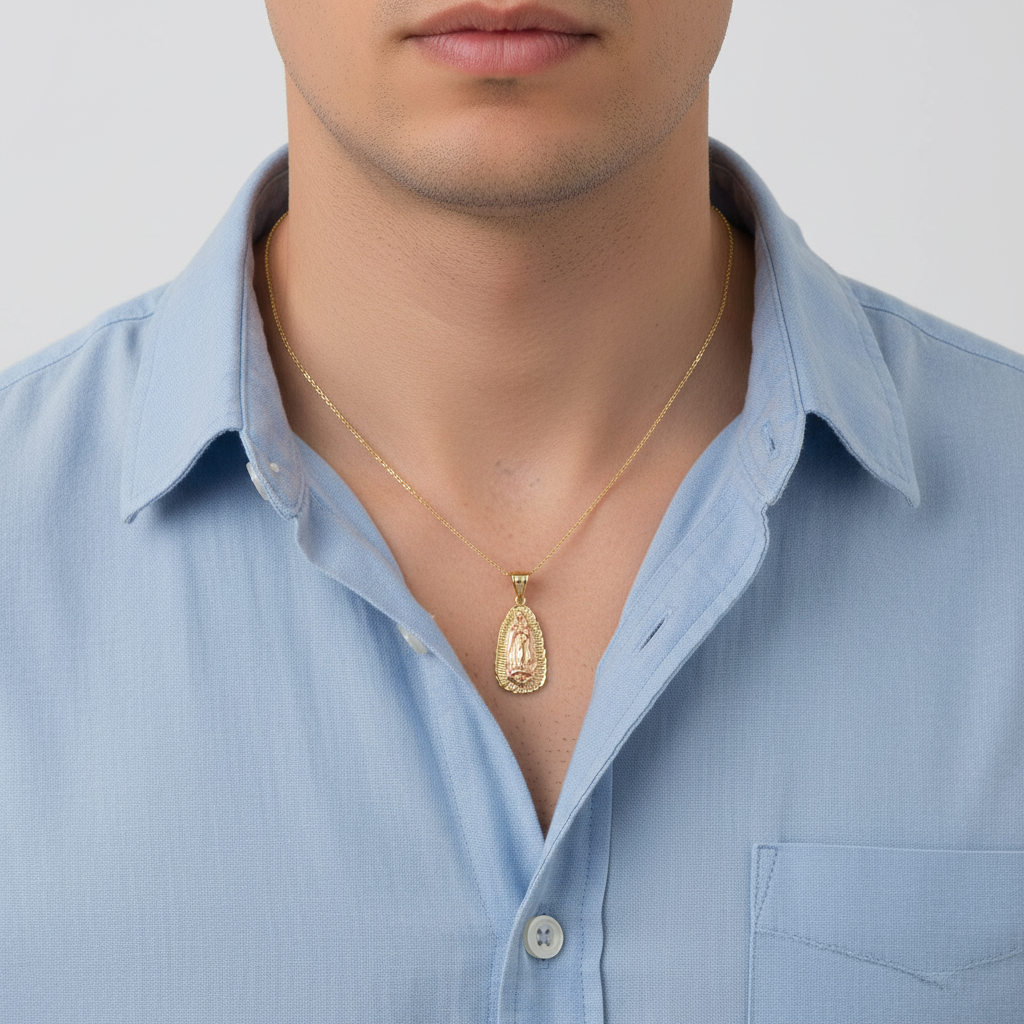 10K Yellow & Rose Gold Diamond Cut Virgin Mary Pendant