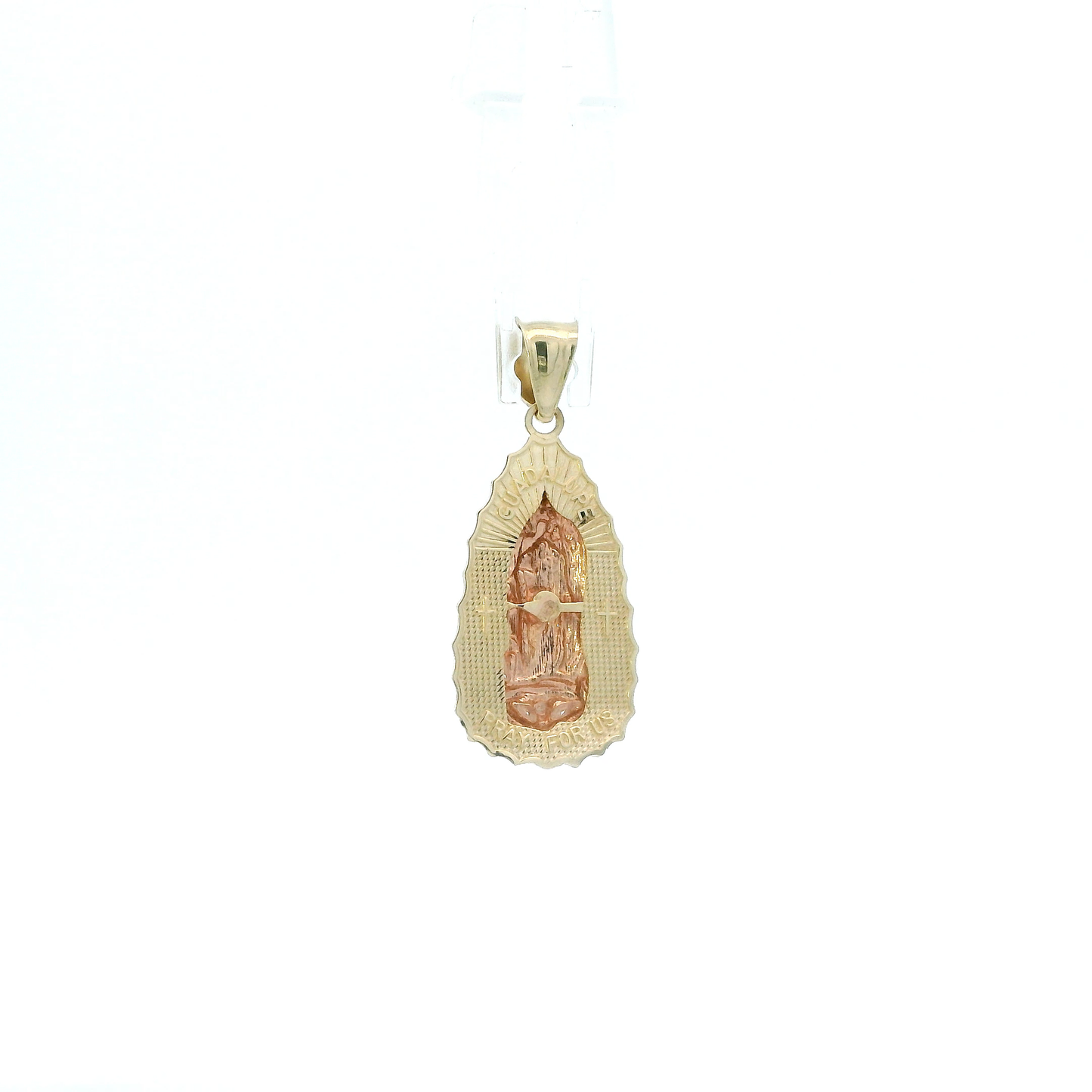 10K Yellow & Rose Gold Diamond Cut Virgin Mary Pendant