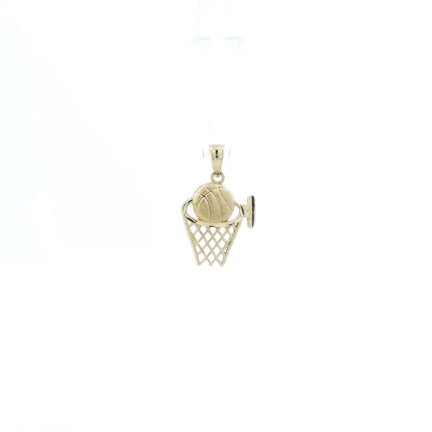10K Yellow Gold Diamond Cut Basketball Hoop Pendant