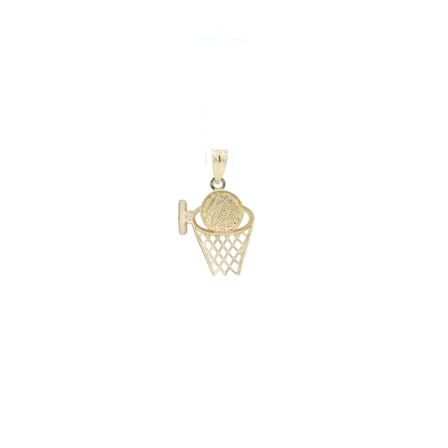 10K Yellow Gold Diamond Cut Basketball Hoop Pendant