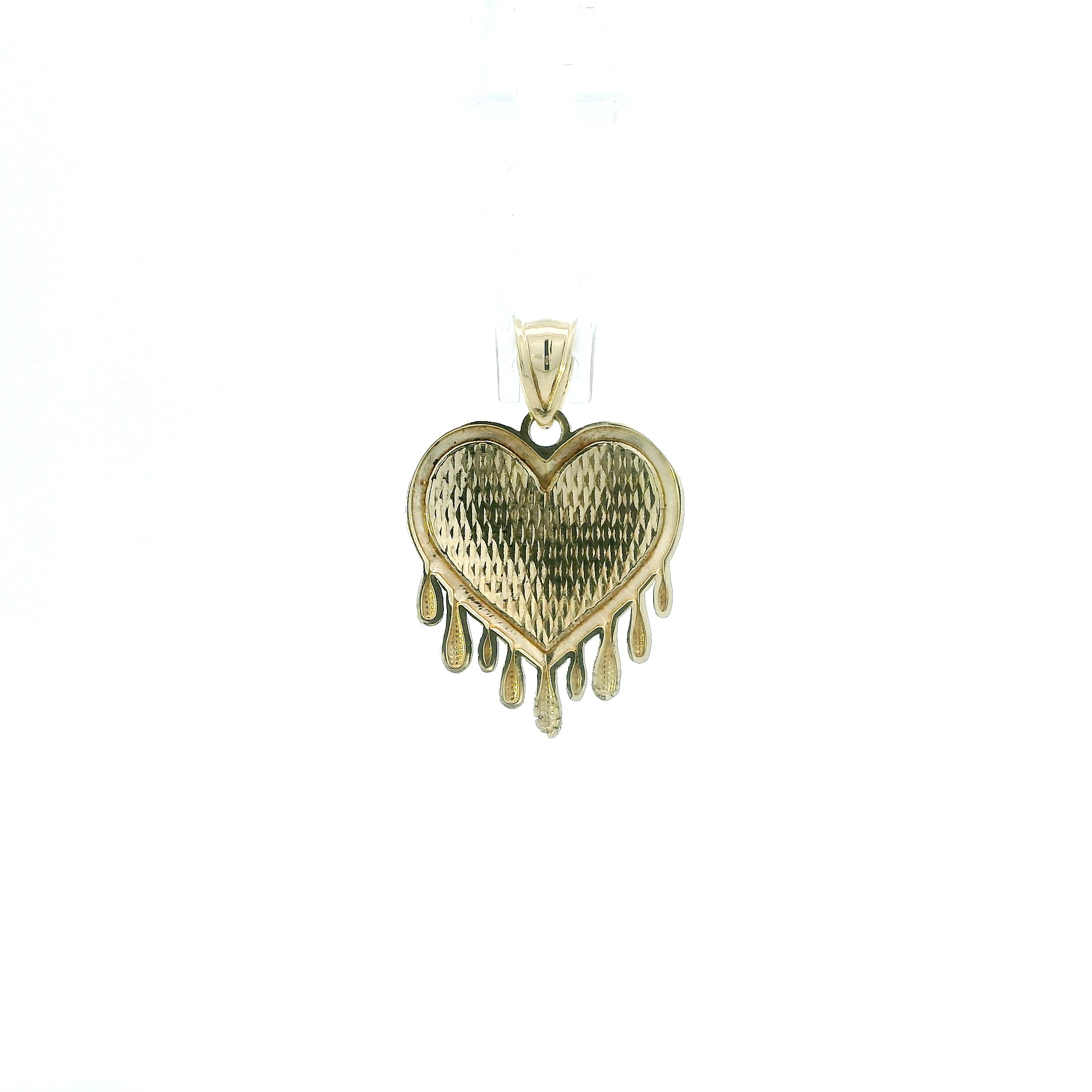 10K Yellow Gold Diamond Cut Dripping Heart Pendant