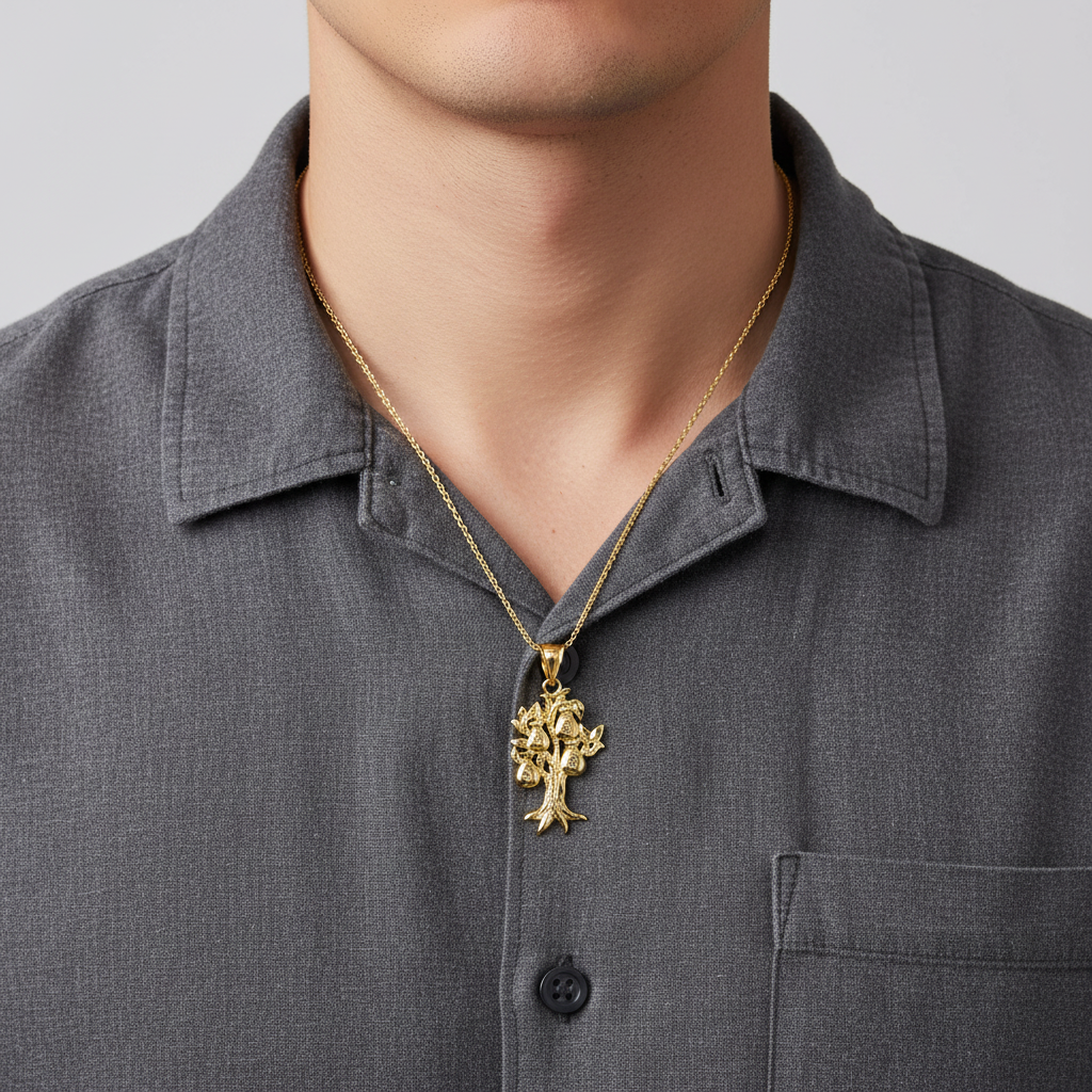 10K Yellow Gold Diamond Cut Money Tree Pendant