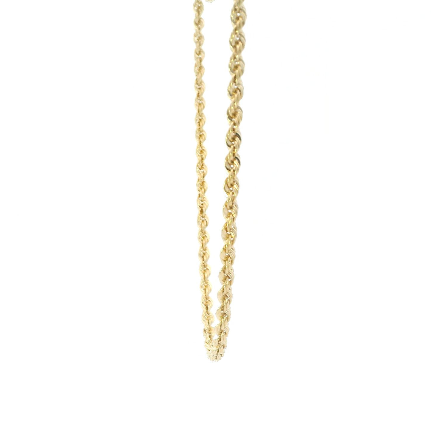 Cadena de cuerda de oro amarillo de 14 quilates de 20,5 pulgadas