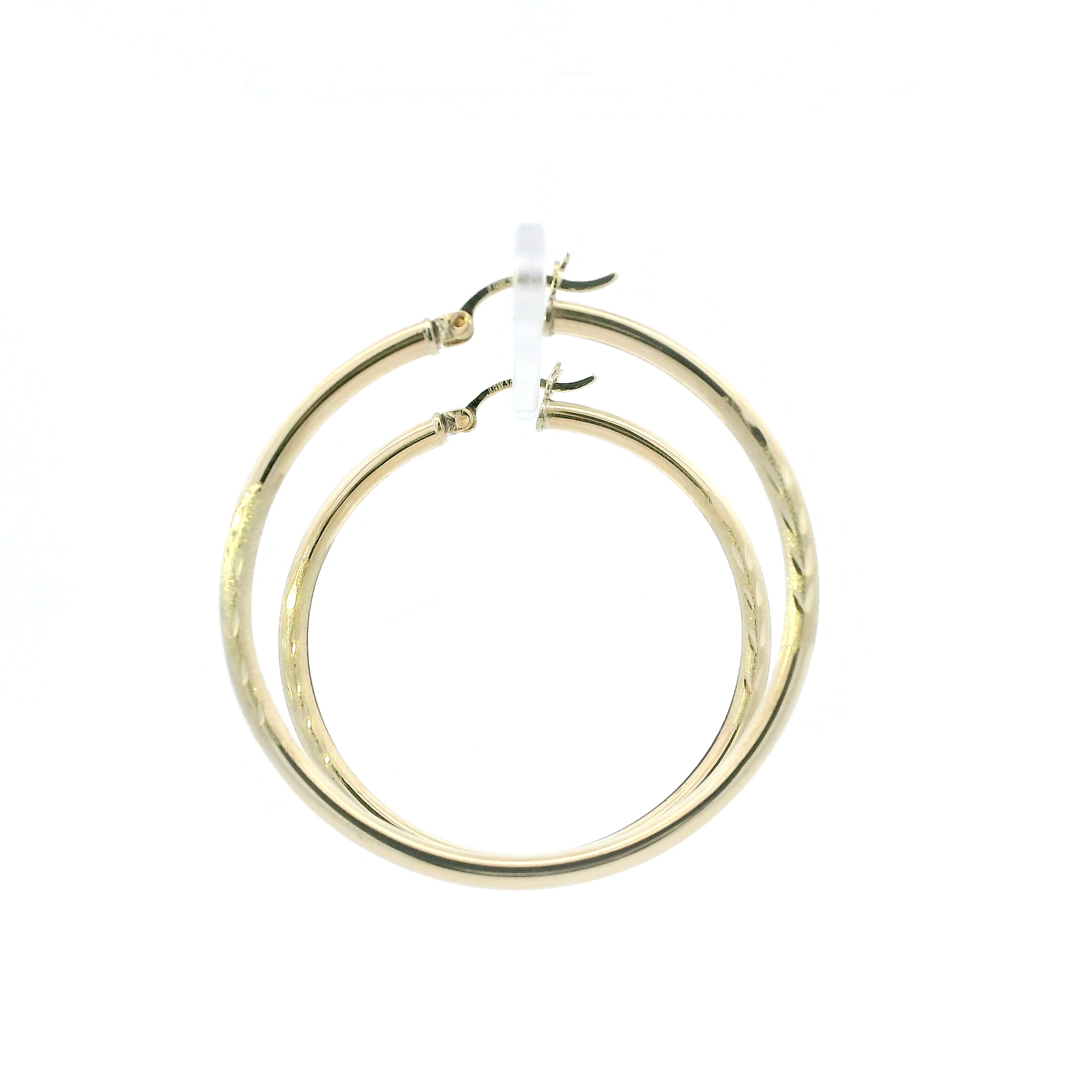 14K Yellow Gold Diamond Cut Tube Hoop Earrings