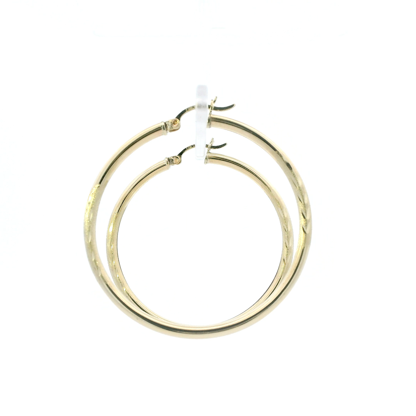14K Yellow Gold Diamond Cut Tube Hoop Earrings