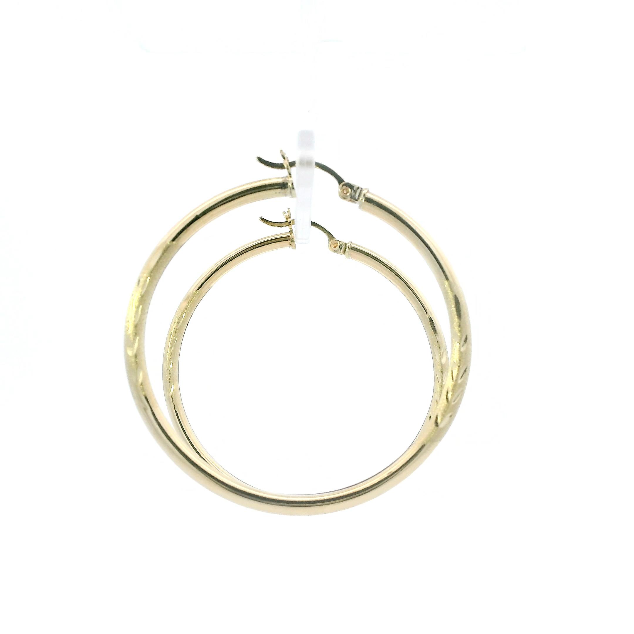 14K Yellow Gold Diamond Cut Tube Hoop Earrings