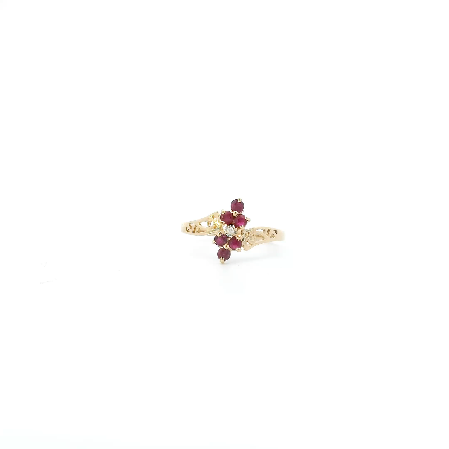 14K Yellow Gold Rubies & Diamond Womens Ring