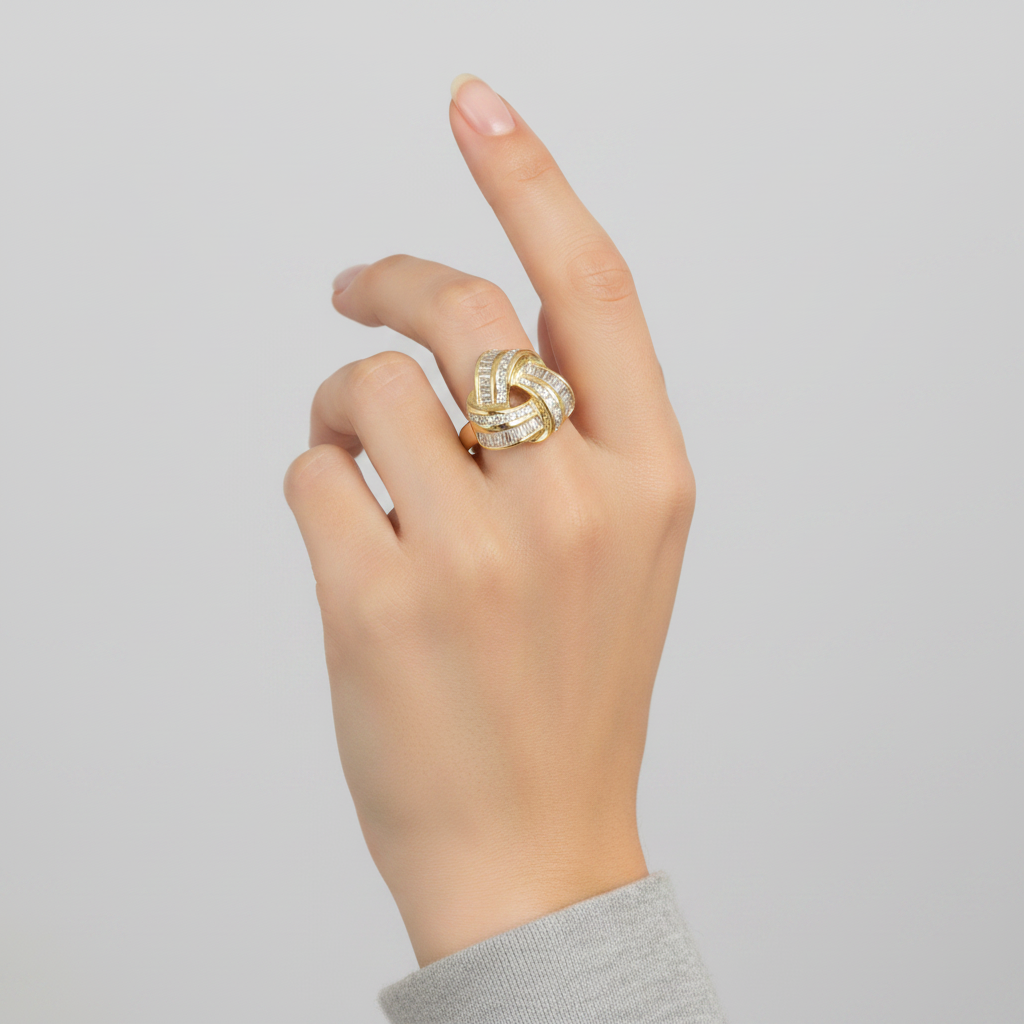 18K Yellow Gold Diamond Triangle Womens Ring - 1.07ct