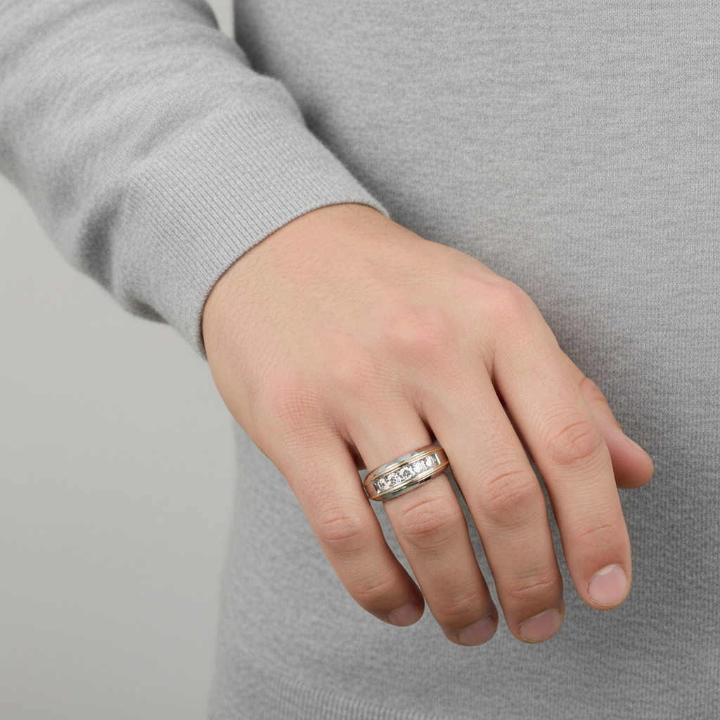 10K White & Yellow Gold Diamond Mens Ring - 0.50ct