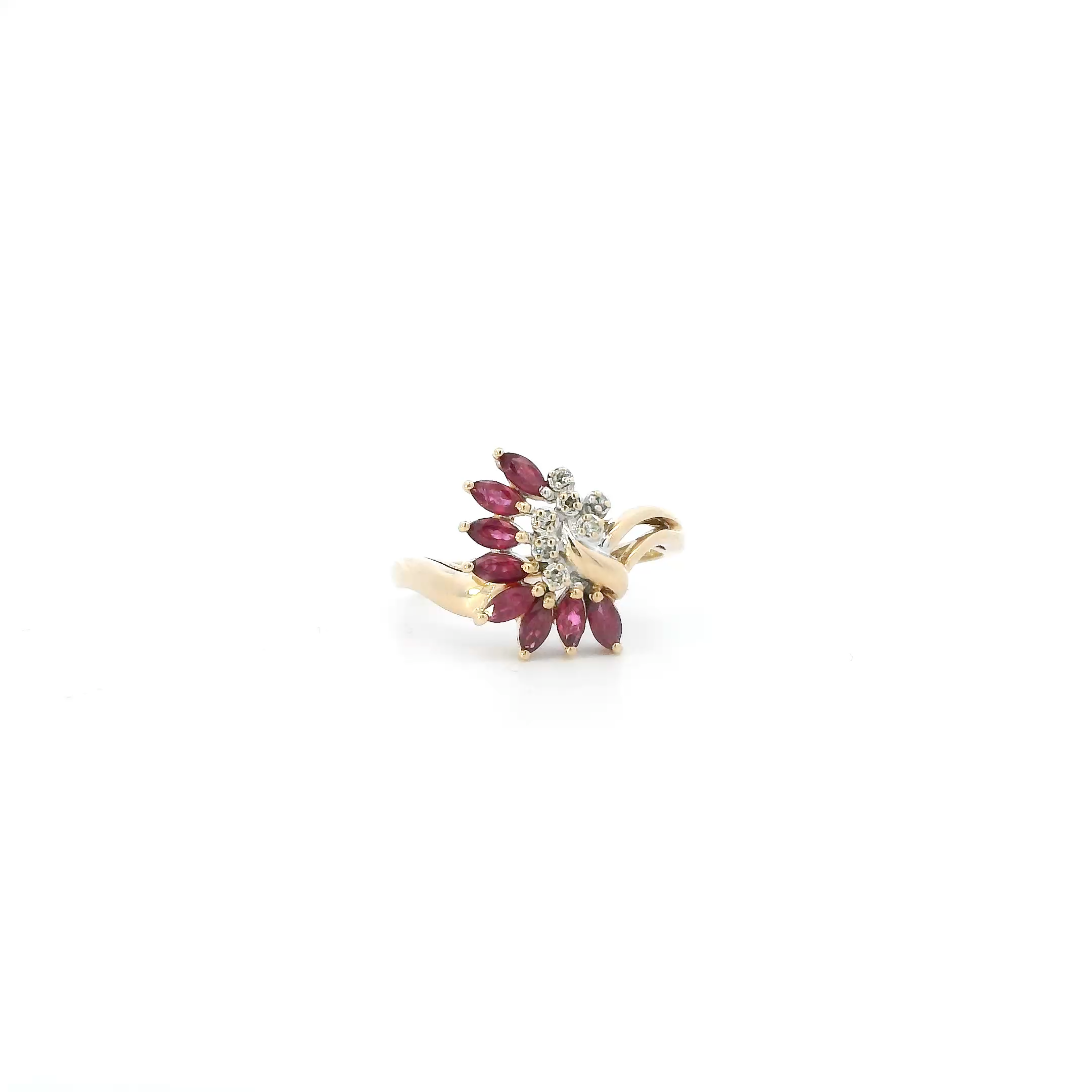 14K Yellow Gold Rubies & Diamond Womens Ring