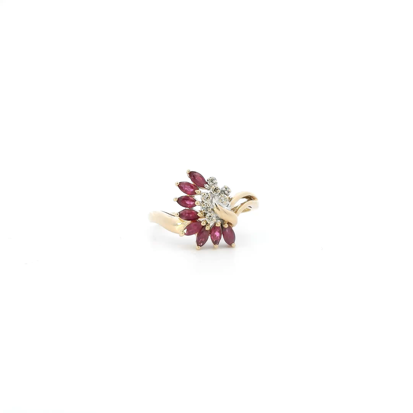 14K Yellow Gold Rubies & Diamond Womens Ring