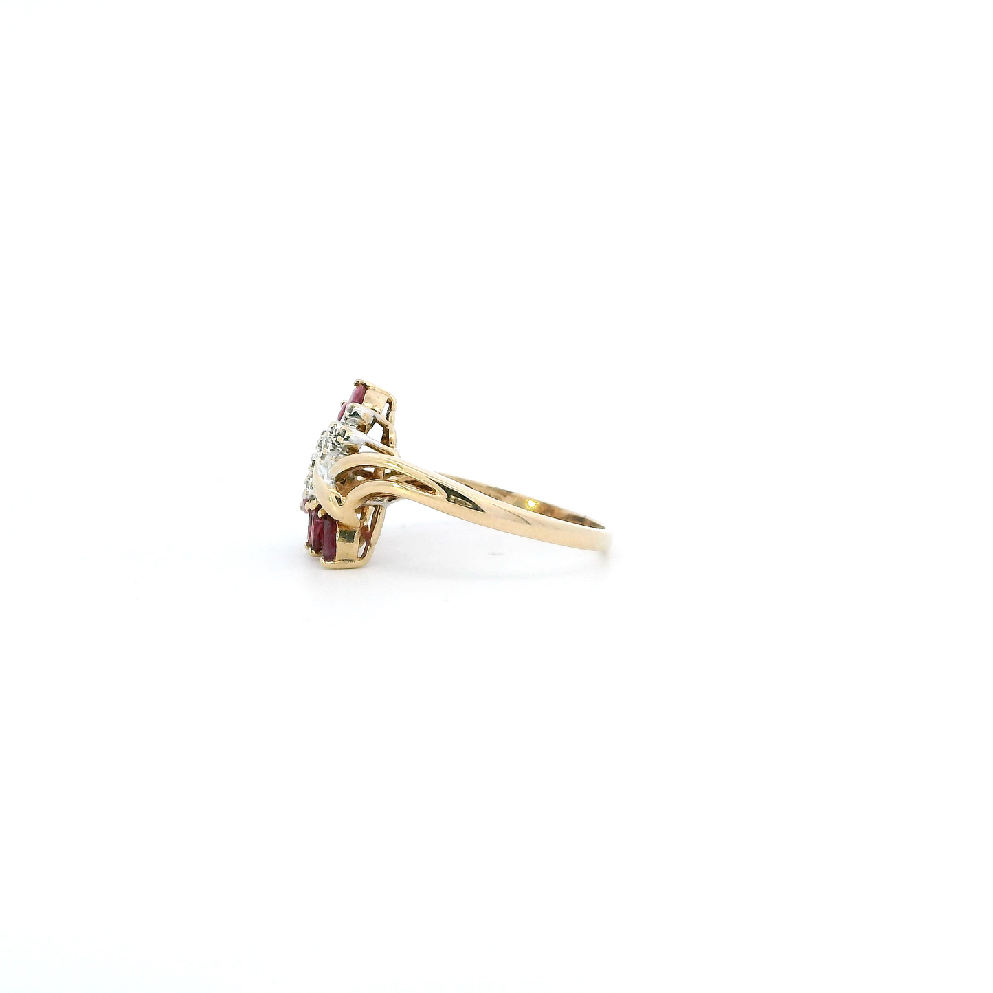 14K Yellow Gold Rubies & Diamond Womens Ring