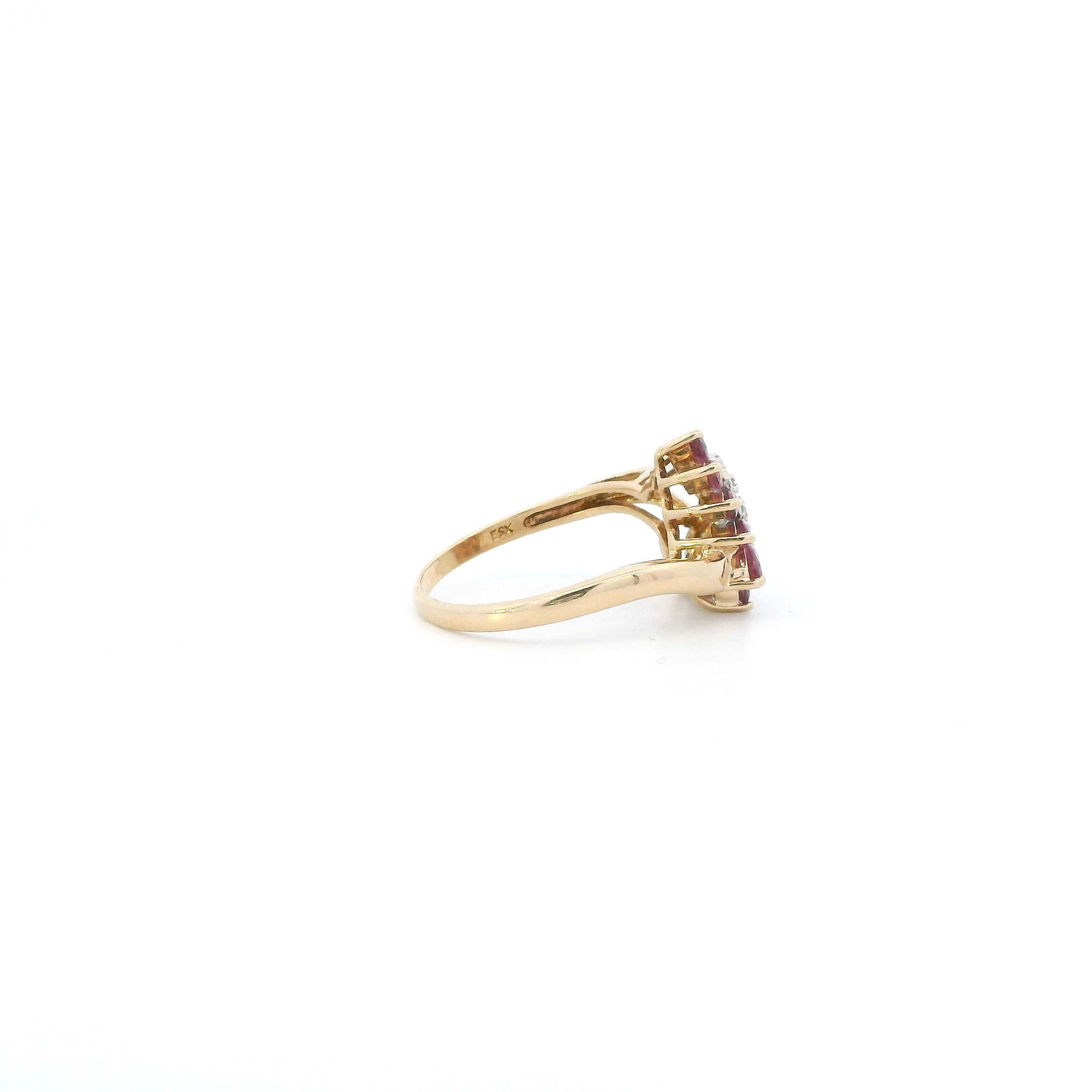 14K Yellow Gold Rubies & Diamond Womens Ring