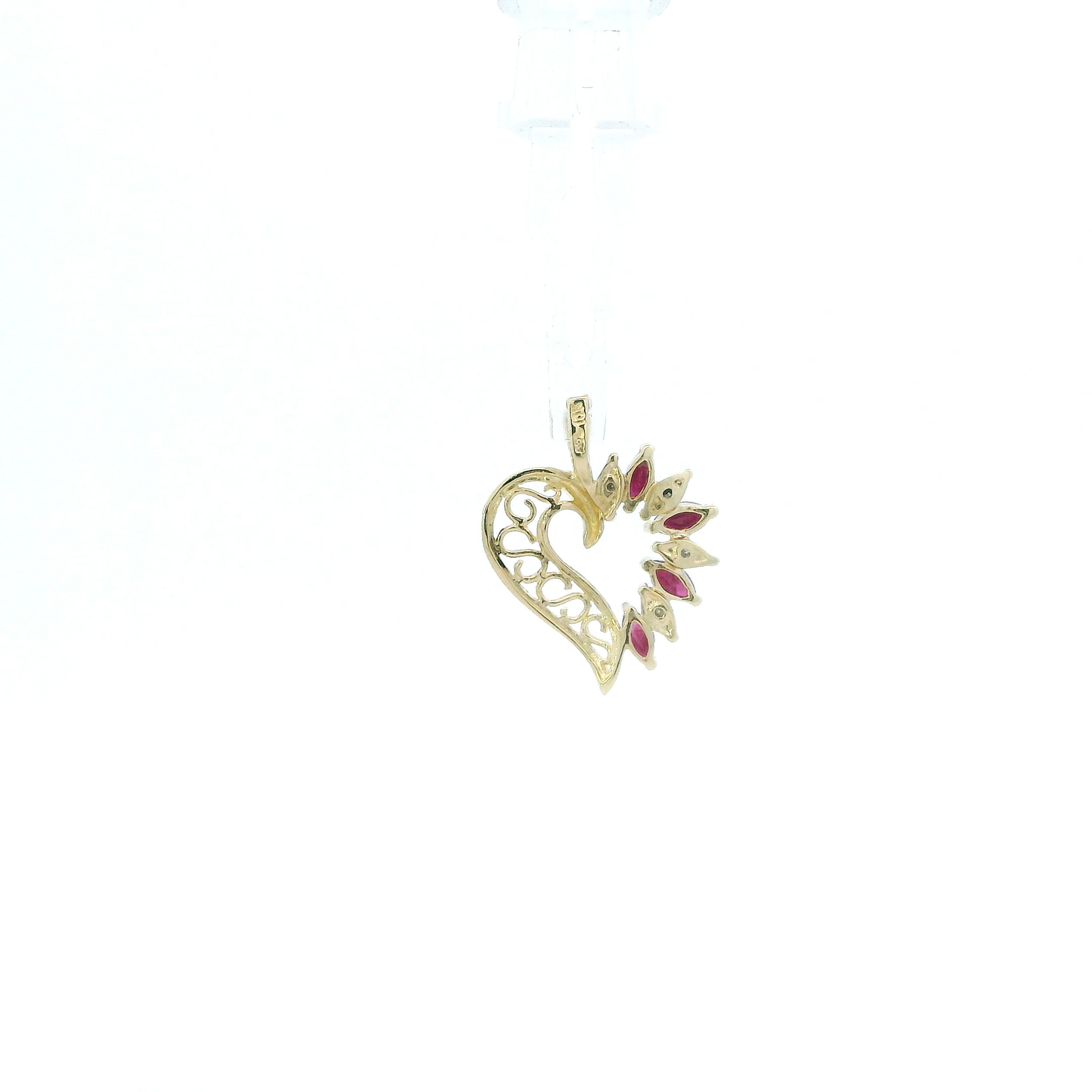 10K Yellow Gold Rubies & Diamond Heart Pendant - 0.02ct