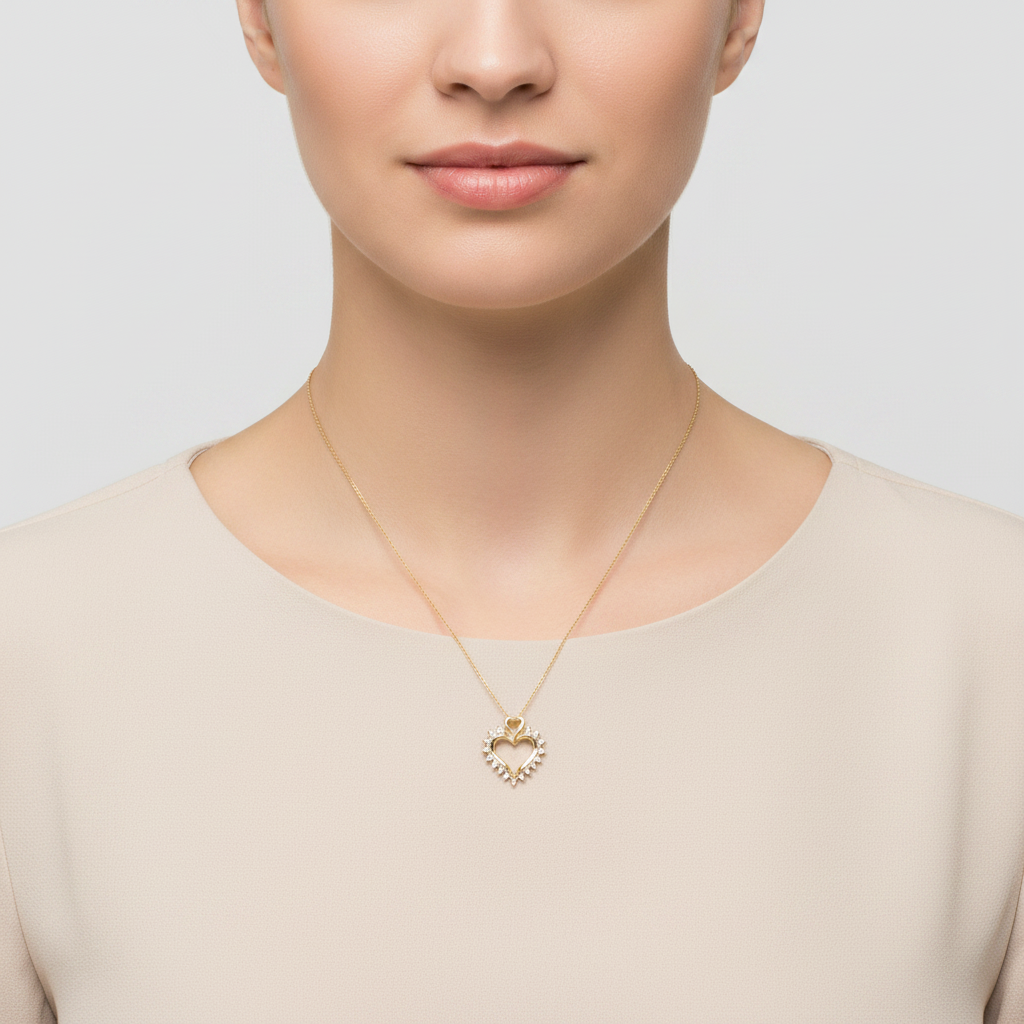 10K Yellow Gold Diamond Heart Pendant - 0.11ct
