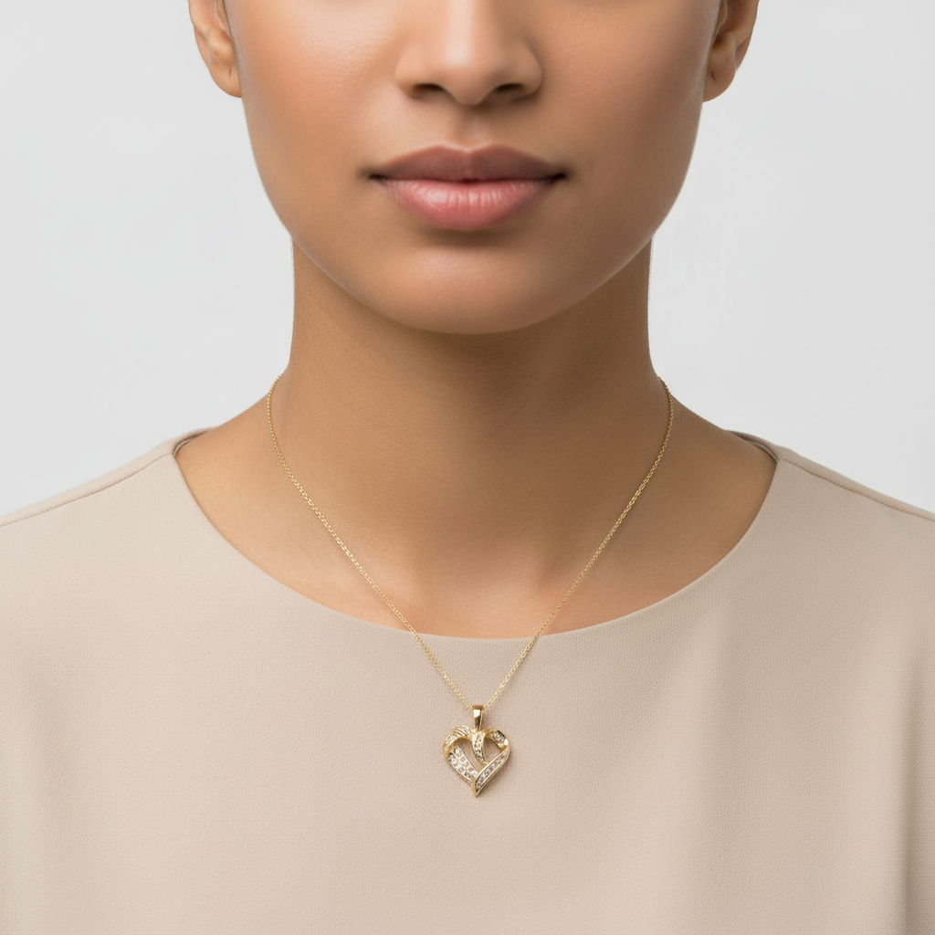 10K Yellow Gold Diamond Heart Pendant
