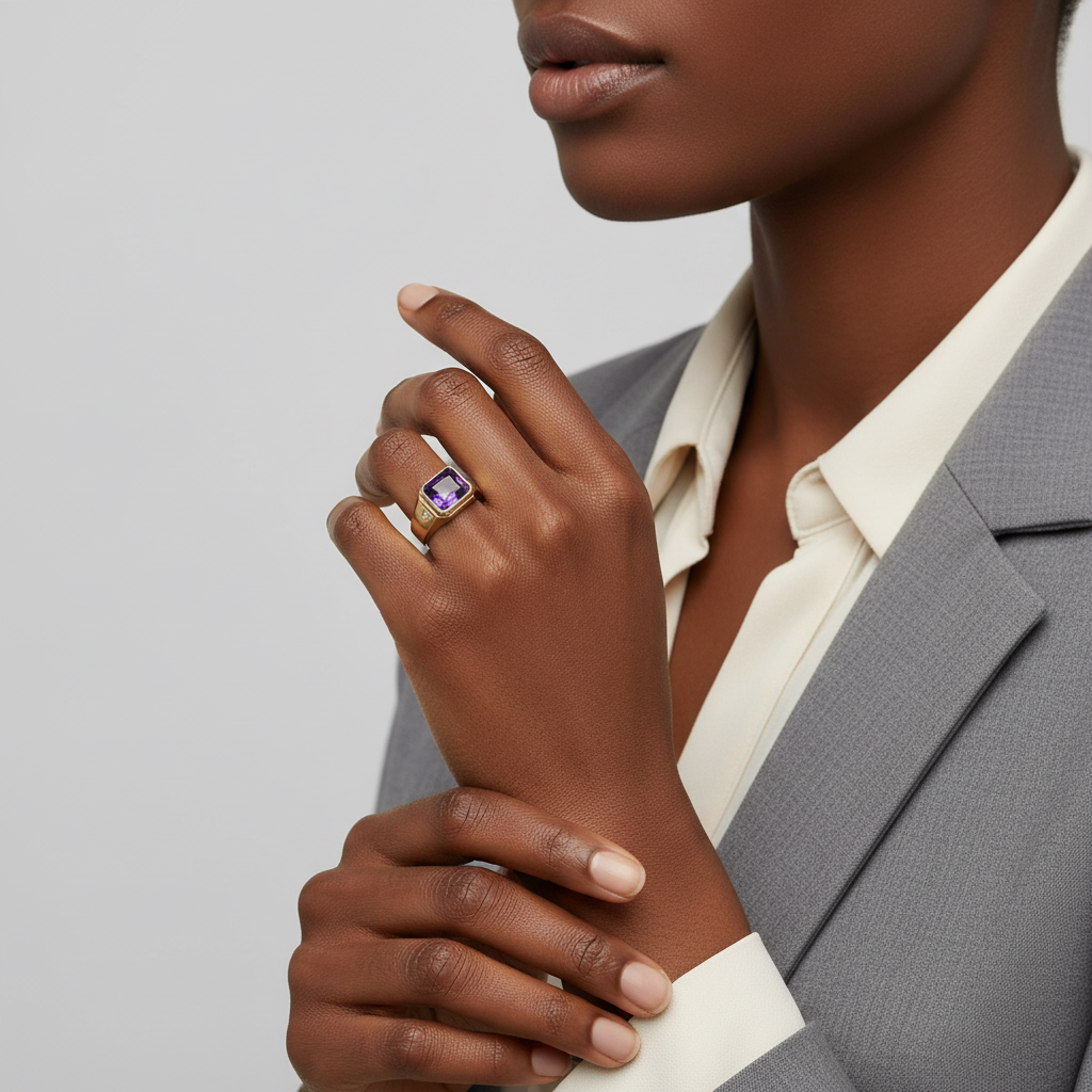 14K Yellow Gold Synthetic Purple Topaz Womens Ring
