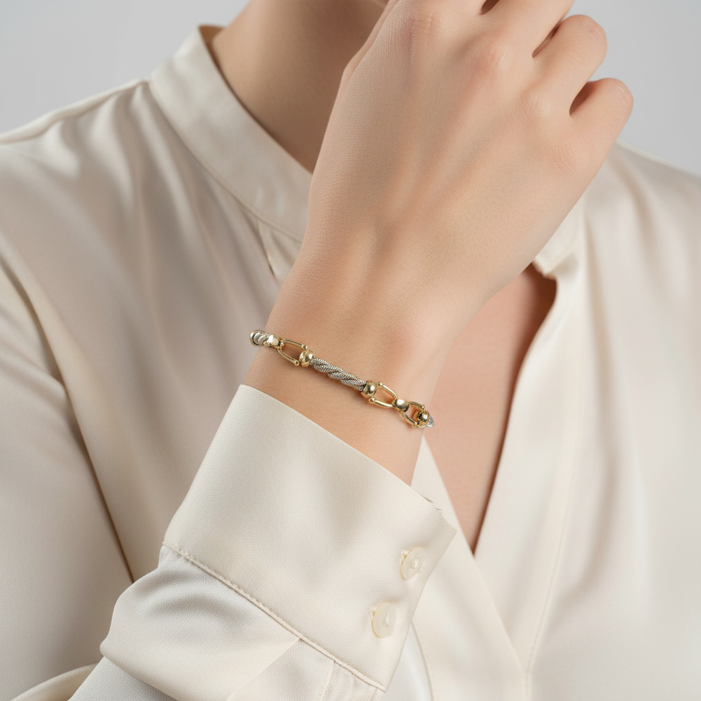 14K Yellow & White Gold 7.5" Hardwear/ Rope Link Bracelet