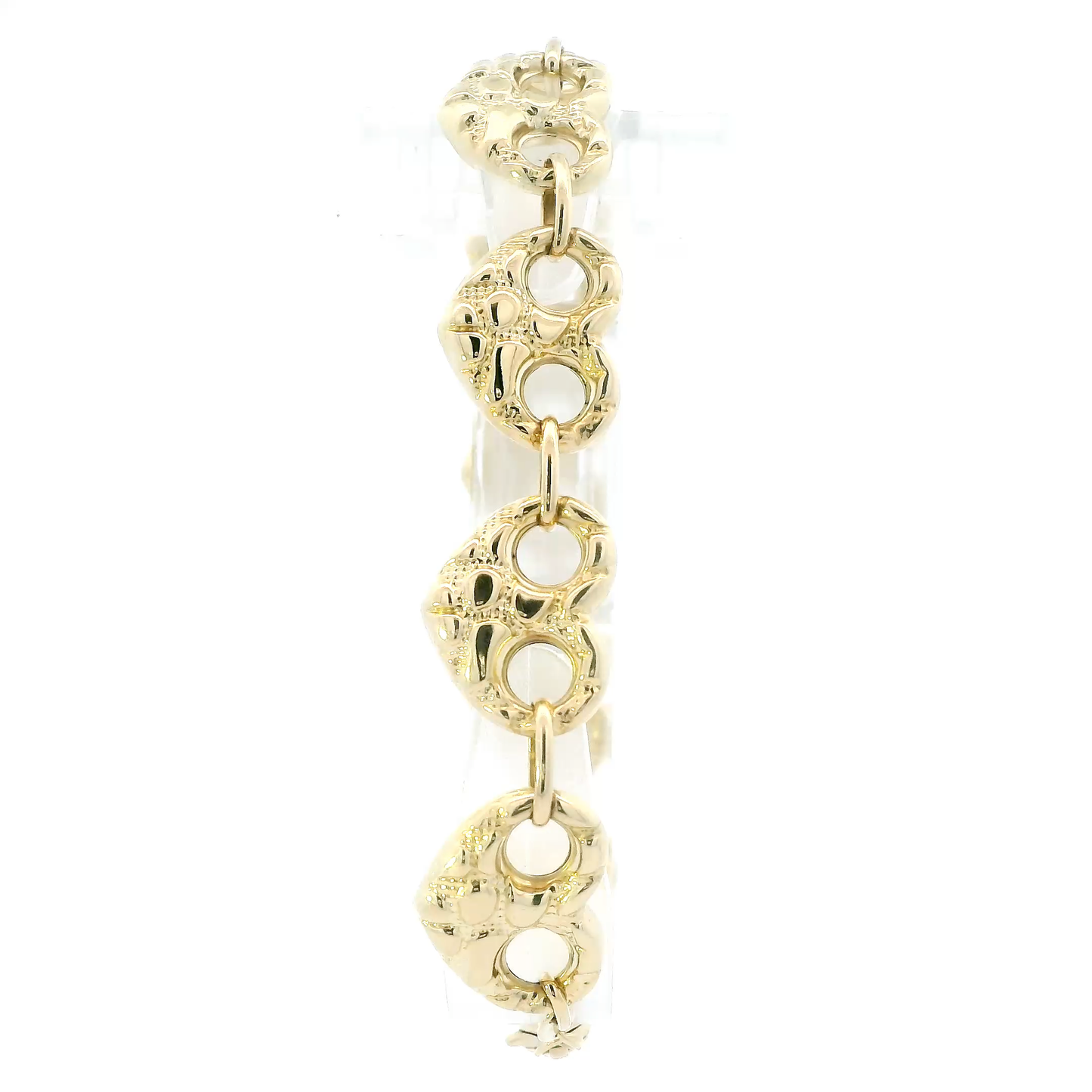 14K Yellow Gold 8" Nugget Puff Heart Link Bracelet