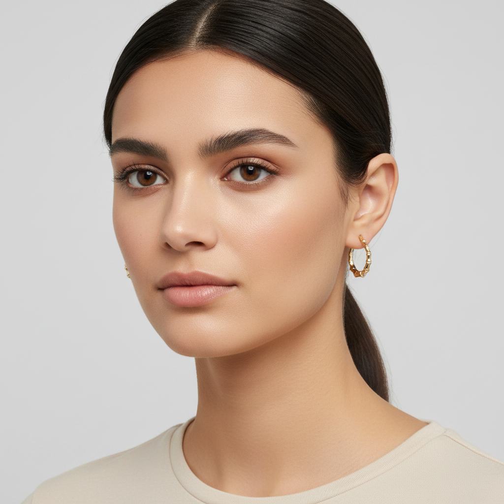 14K Yellow Gold Bamboo Hoop Earrings