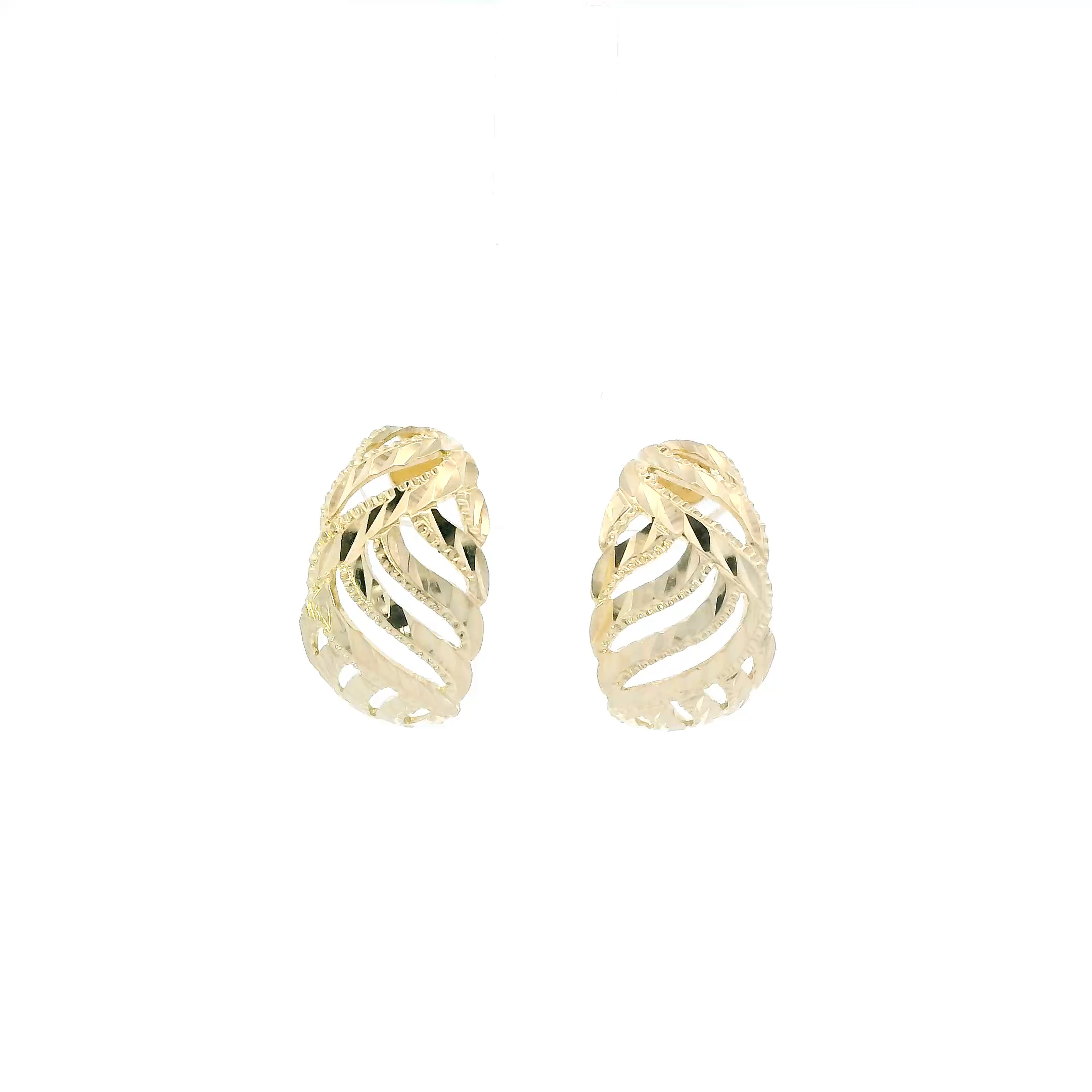 14K Yellow Gold Diamond Cut Filigree Curved Earrings